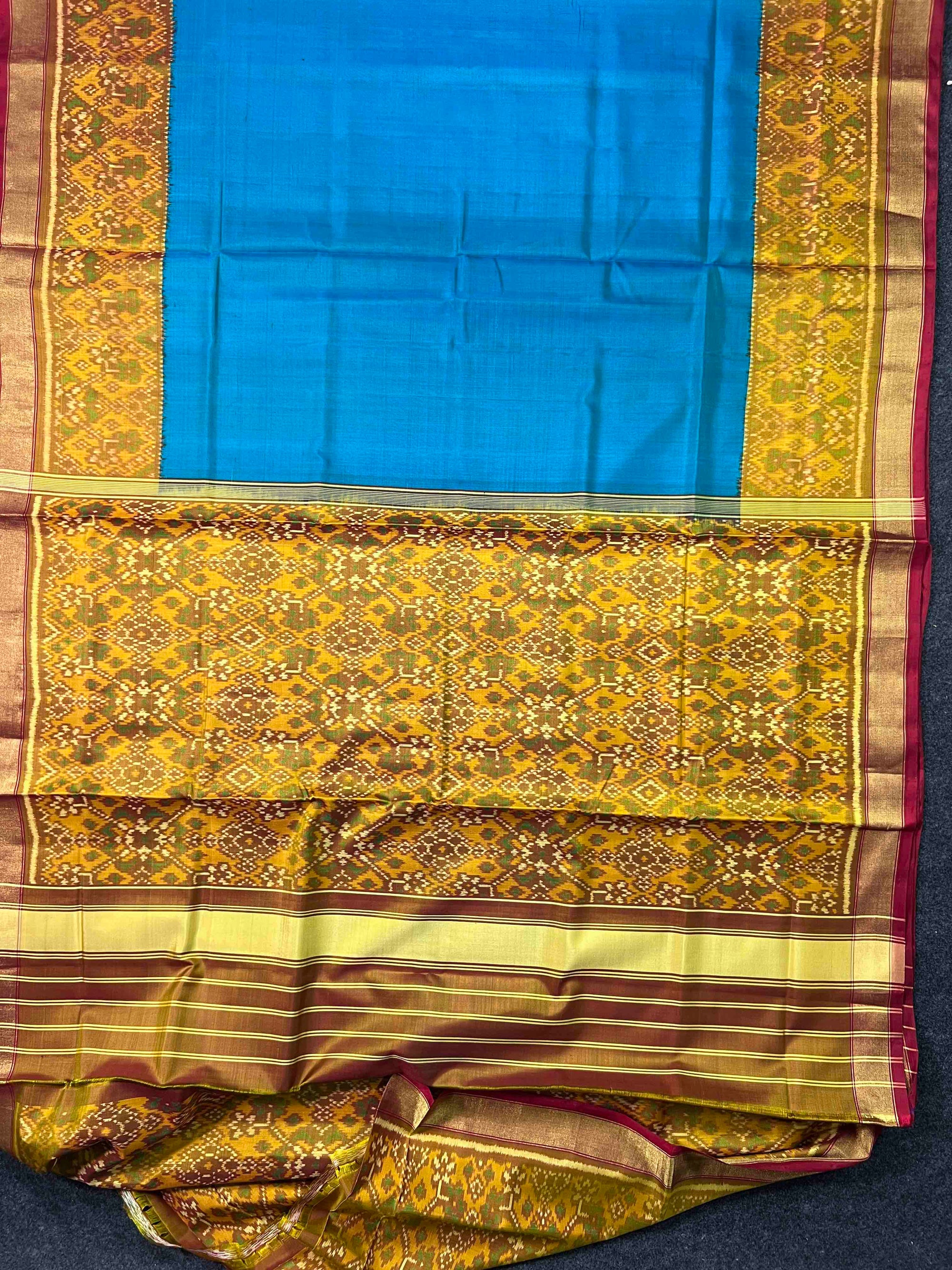Handwoven Patola Silk Saree Plain Gala Border