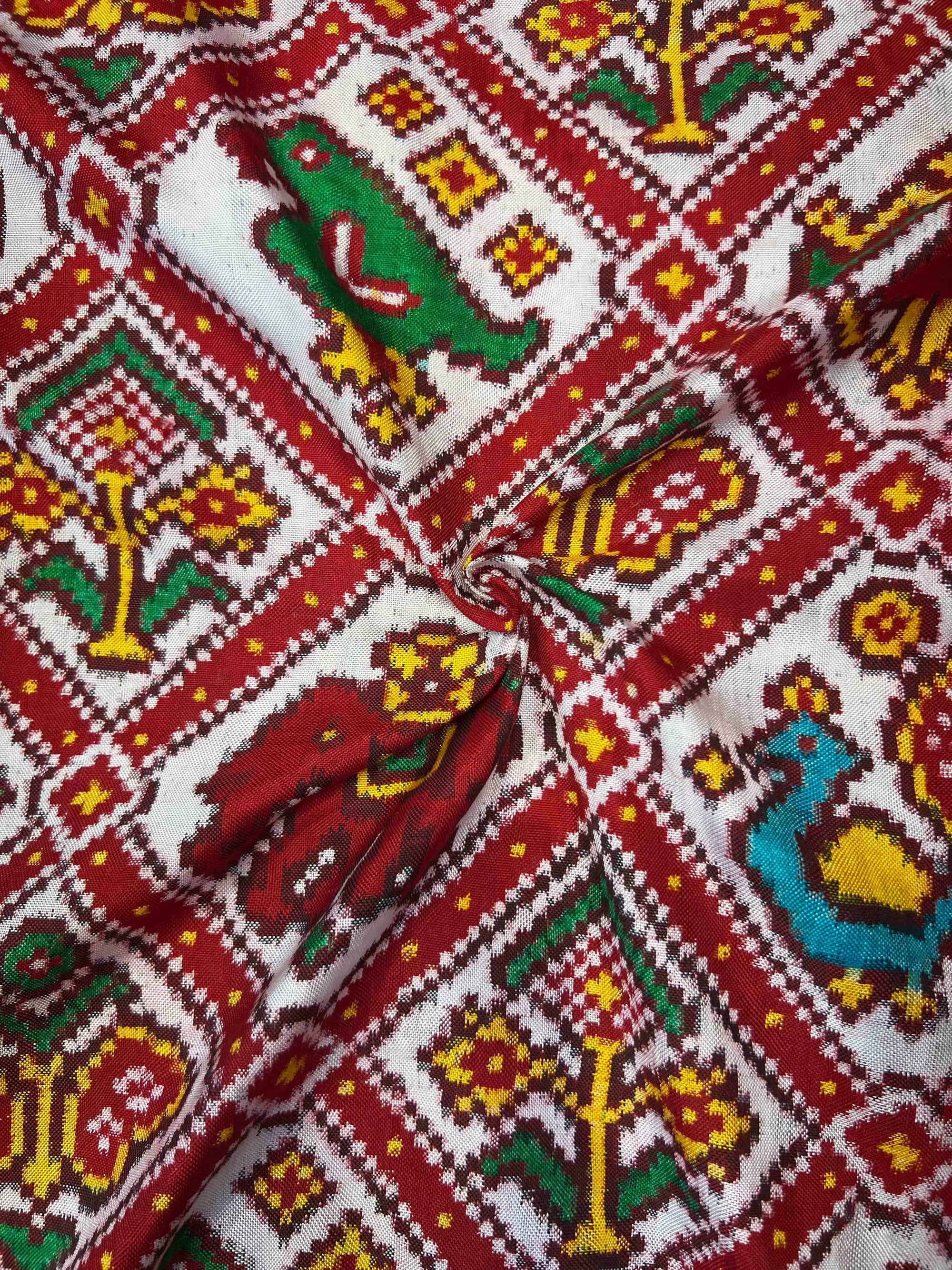 Handwoven Double Ikat Patola Silk Saree Adtala White