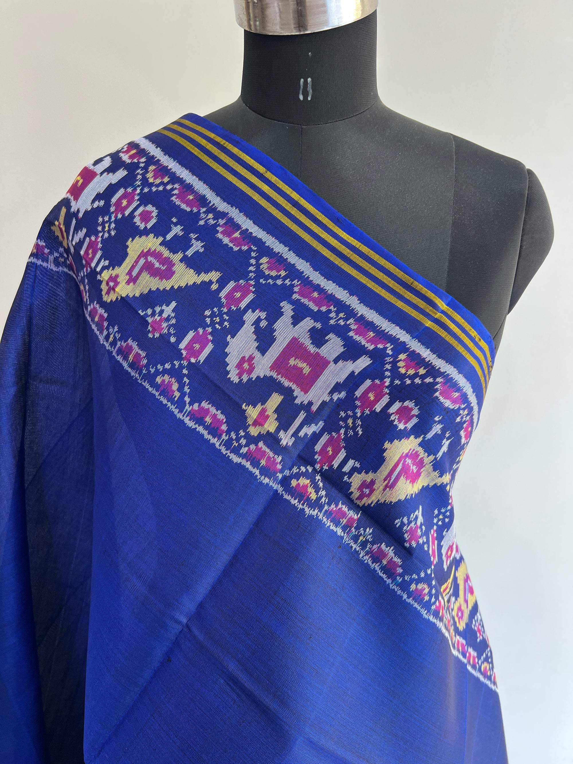 Plain Blue Hand Woven Rajkot ikat Patola Dupatta