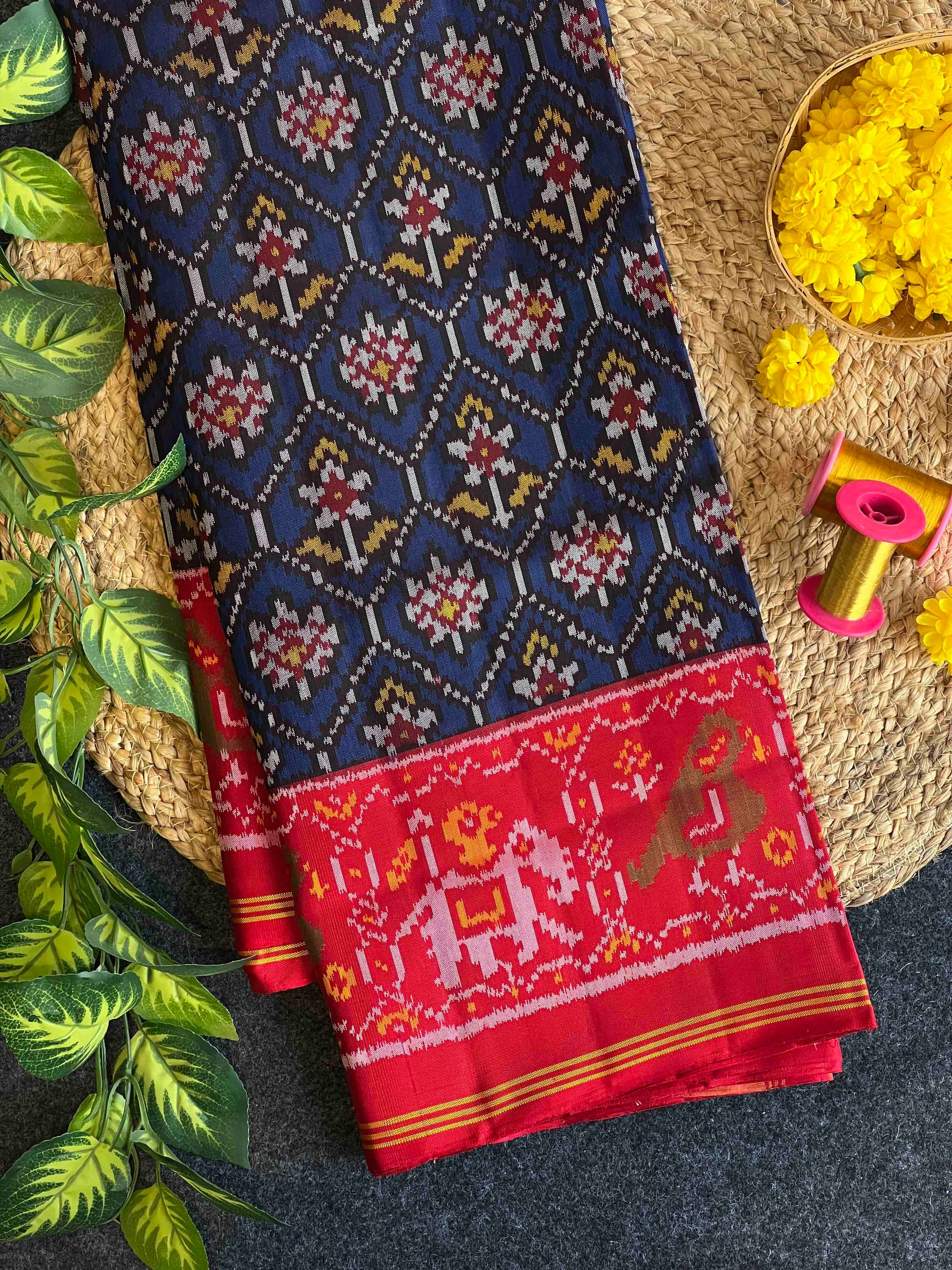 Blue & Red Rajkot Ikat Patola Silk Saree