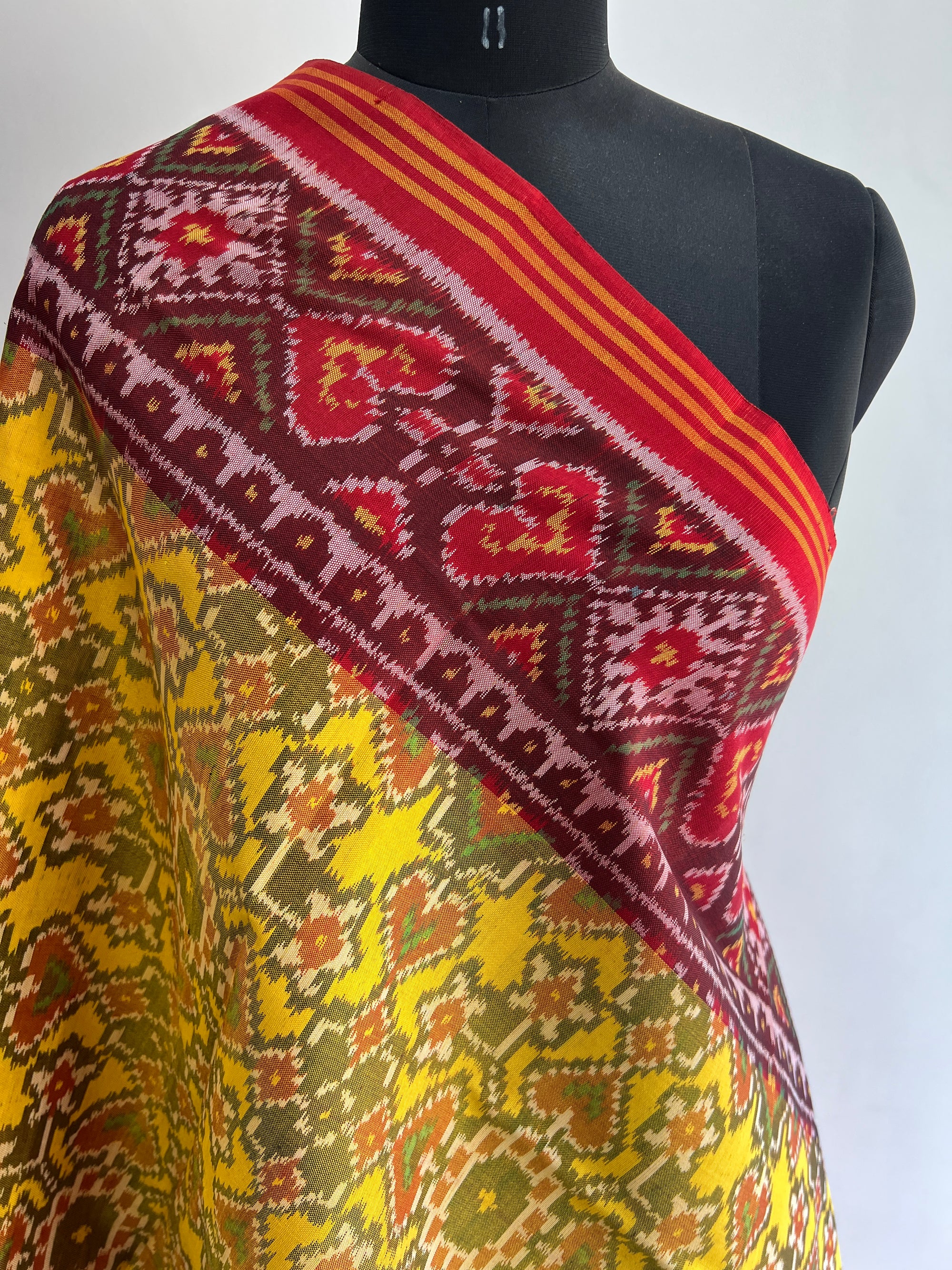 Yellow & Red Hand Woven Rajkot ikat Patola Dupatta