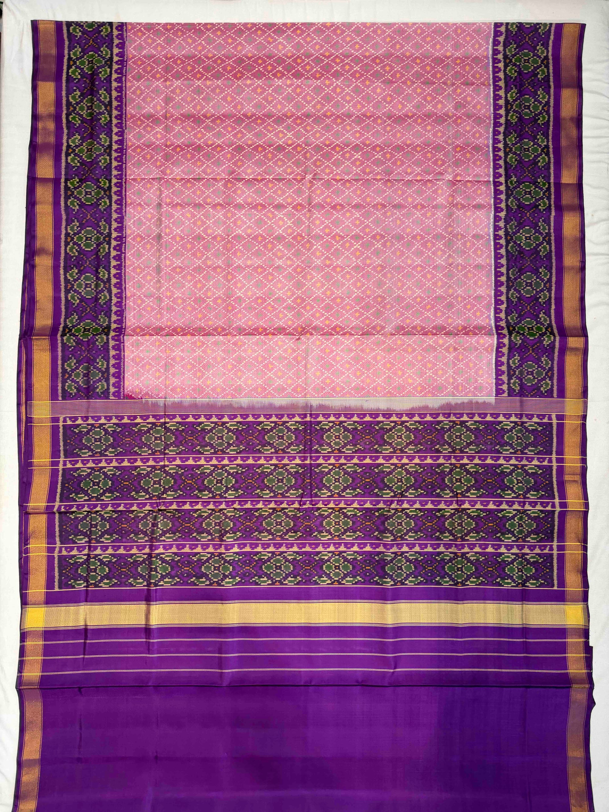 Baby Pink With Purple Hand Woven Rajkot Patola Silk Saree