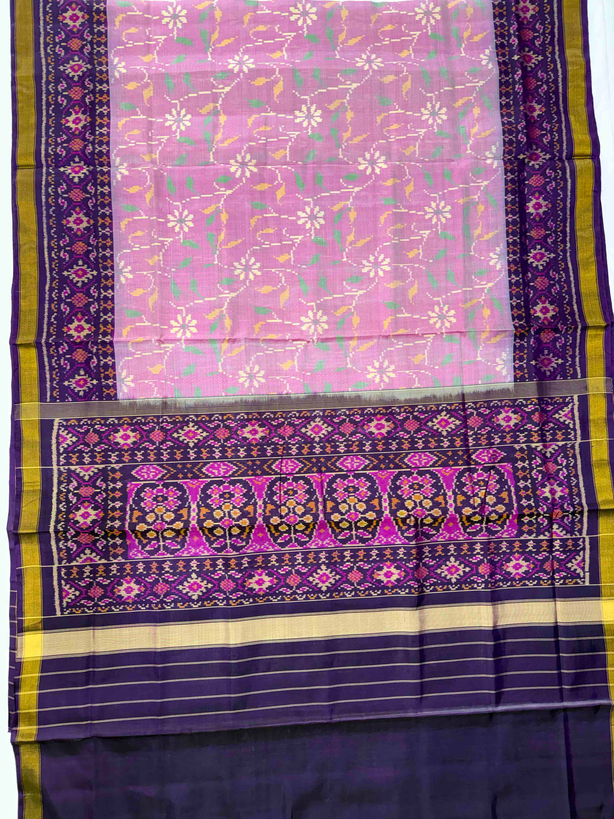 Baby Pink With Magenta Fancy Design Hand Woven Rajkot  Patola Silk Saree