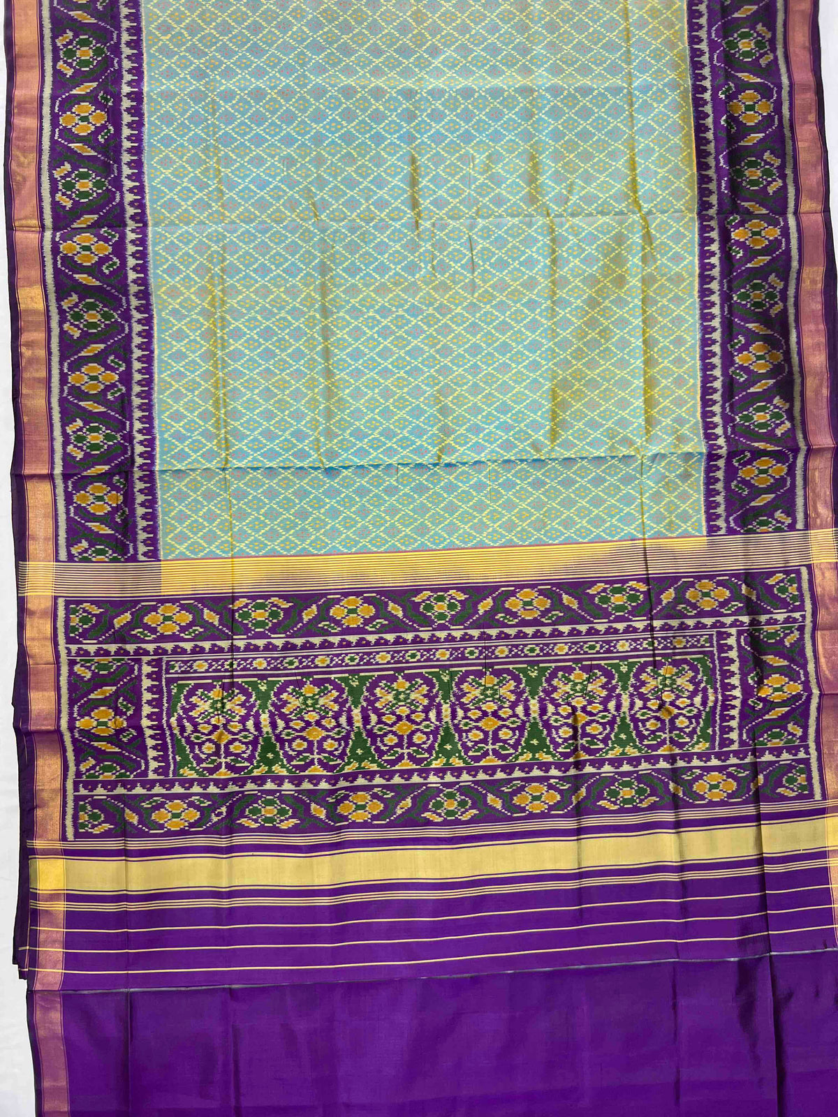 Sky Blue With Purple Hand Woven Rajkot Patola Silk Saree