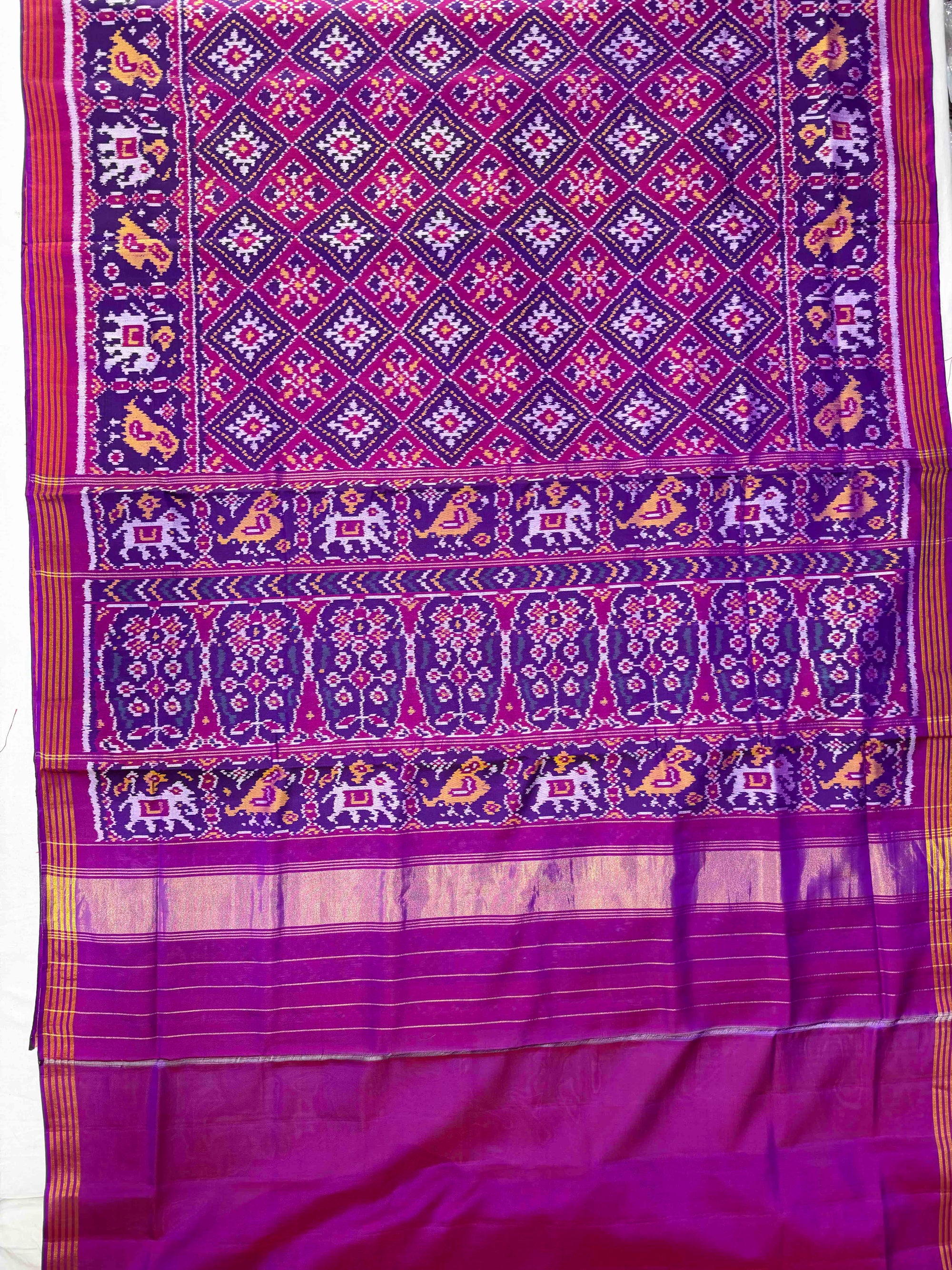 Full Purple Paanchanda Hand Woven Rajkot Ikat Patola Silk Saree