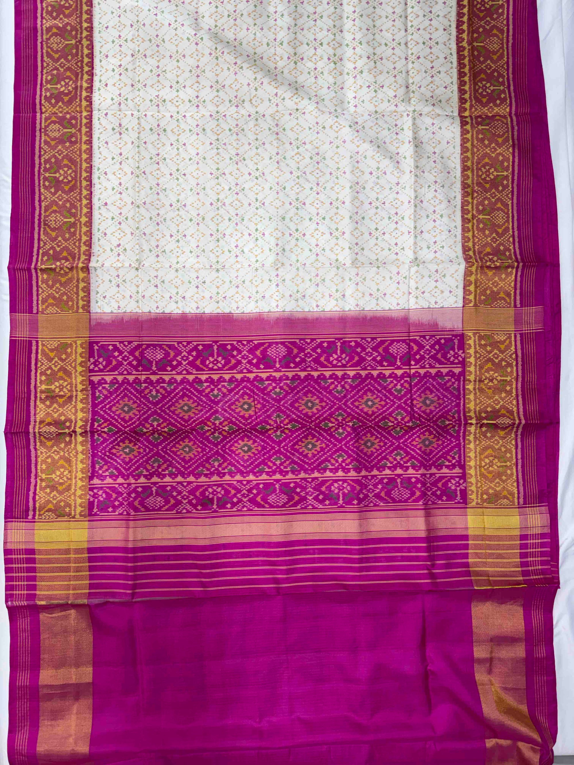 White With Pink Hand Woven Rajkot Patola Silk Saree