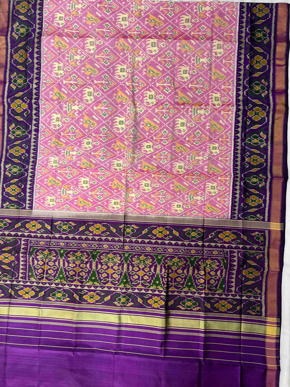 Baby Pink With Dark Purple Narikunj Design Hand Woven Rajkot Patola Silk Saree
