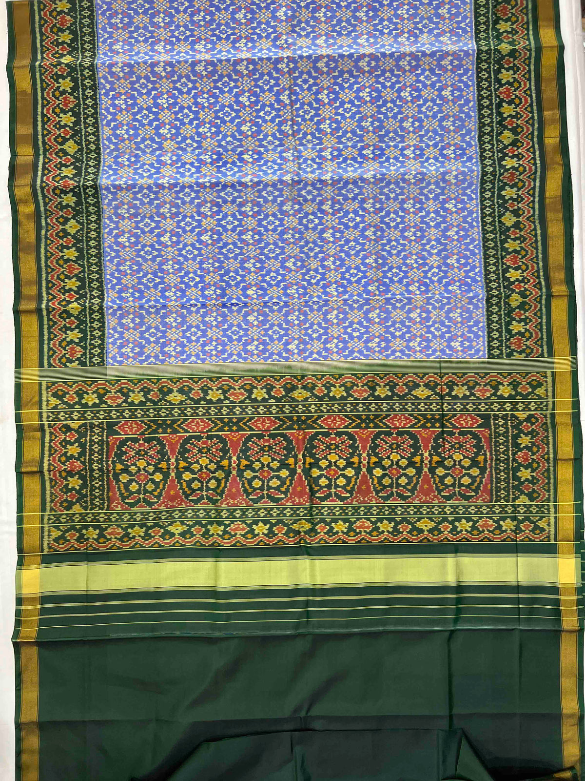 Sky Blue With Green Button Bhat Hand Woven Rajkot Patola Silk Saree