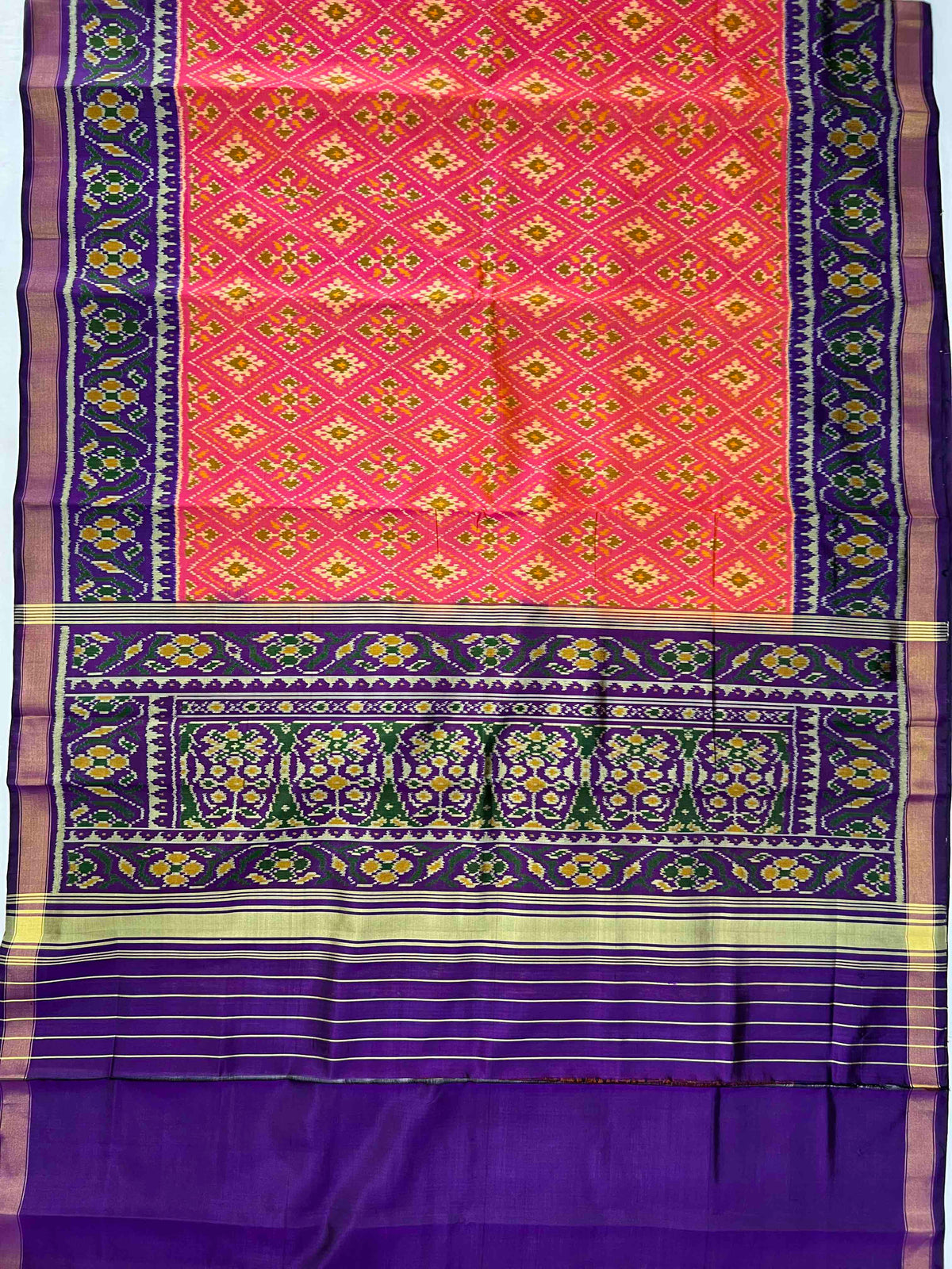 Peach With Purple Paanchanda Hand Woven Rajkot Patola Silk Saree