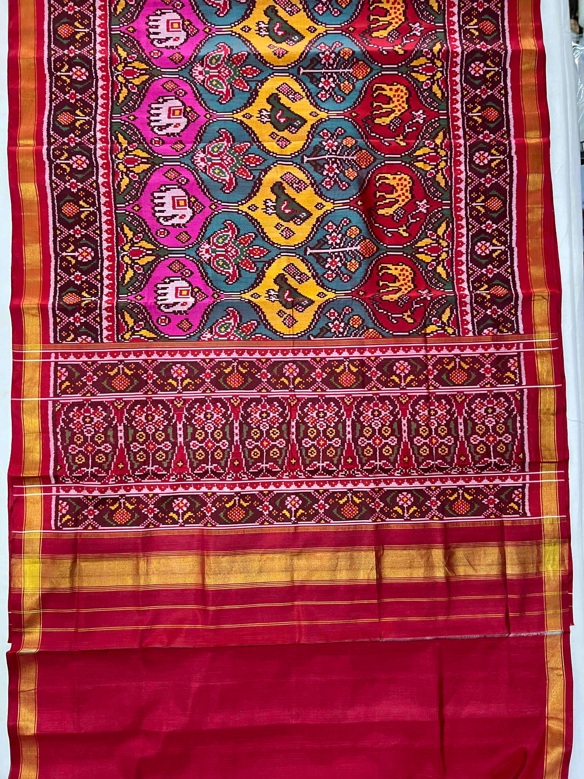 Multi With Maroon Big Motifs Hand Woven Rajkot Patola Silk Saree