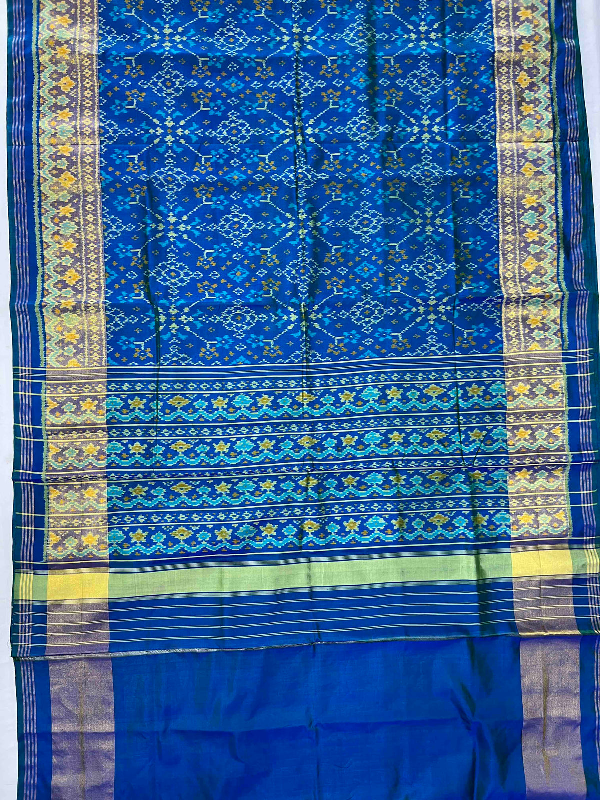 Full Sky Blue Navratan Design Hand Woven Rajkot Patola Silk Saree