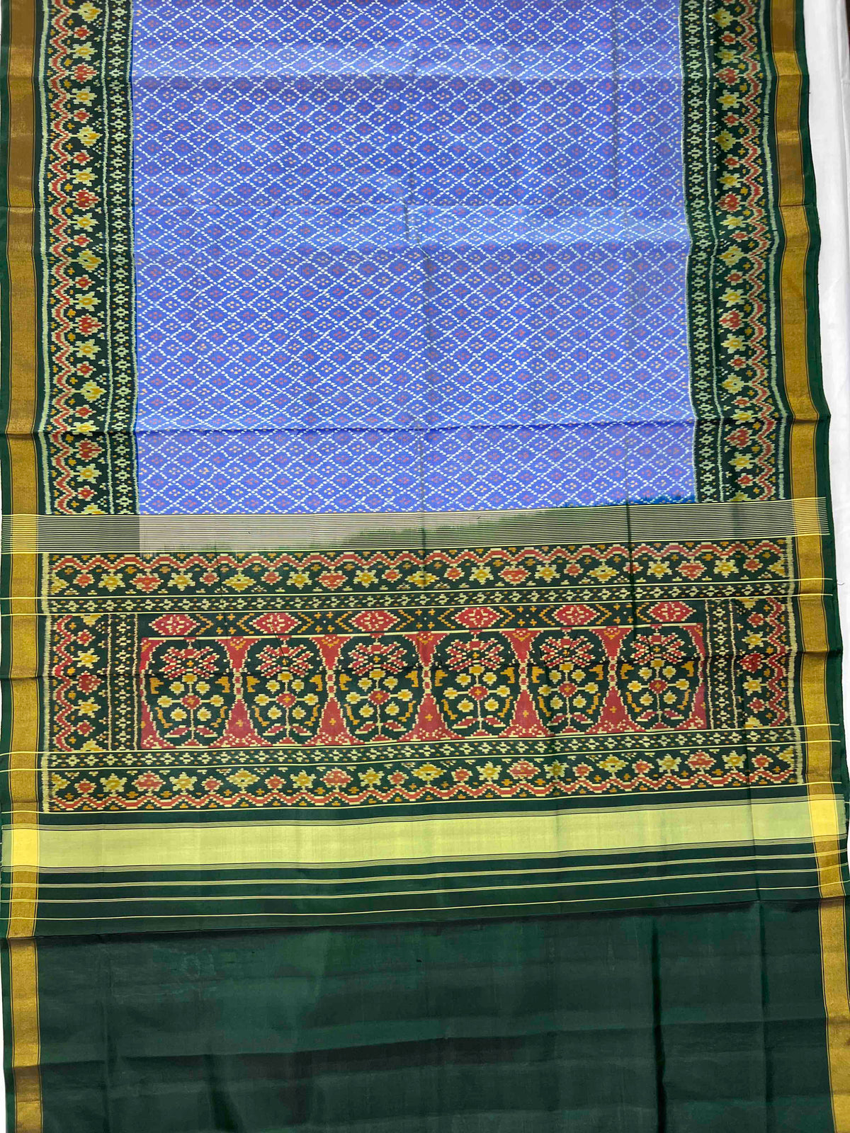 Sky Blue With Green Daliya Bhat Hand Woven Rajkot Patola Silk Saree