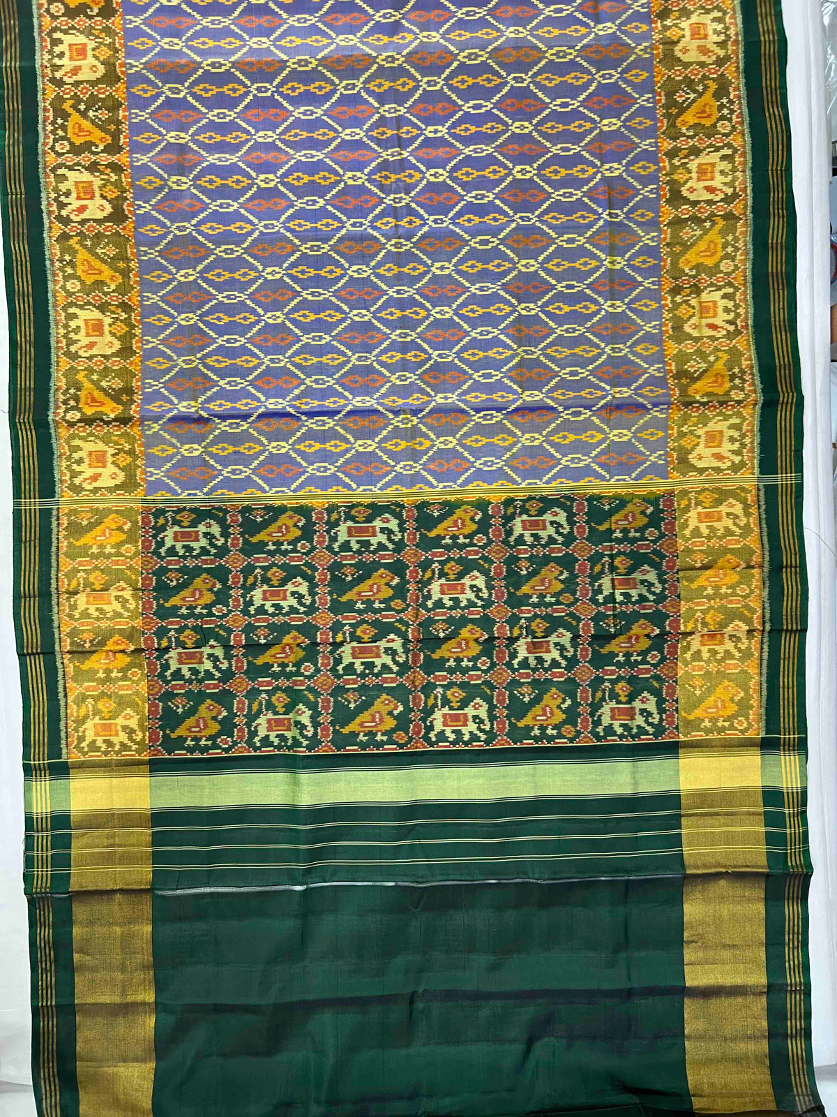 Sky Blue With Green Hand Woven Rajkot Patola Silk Saree