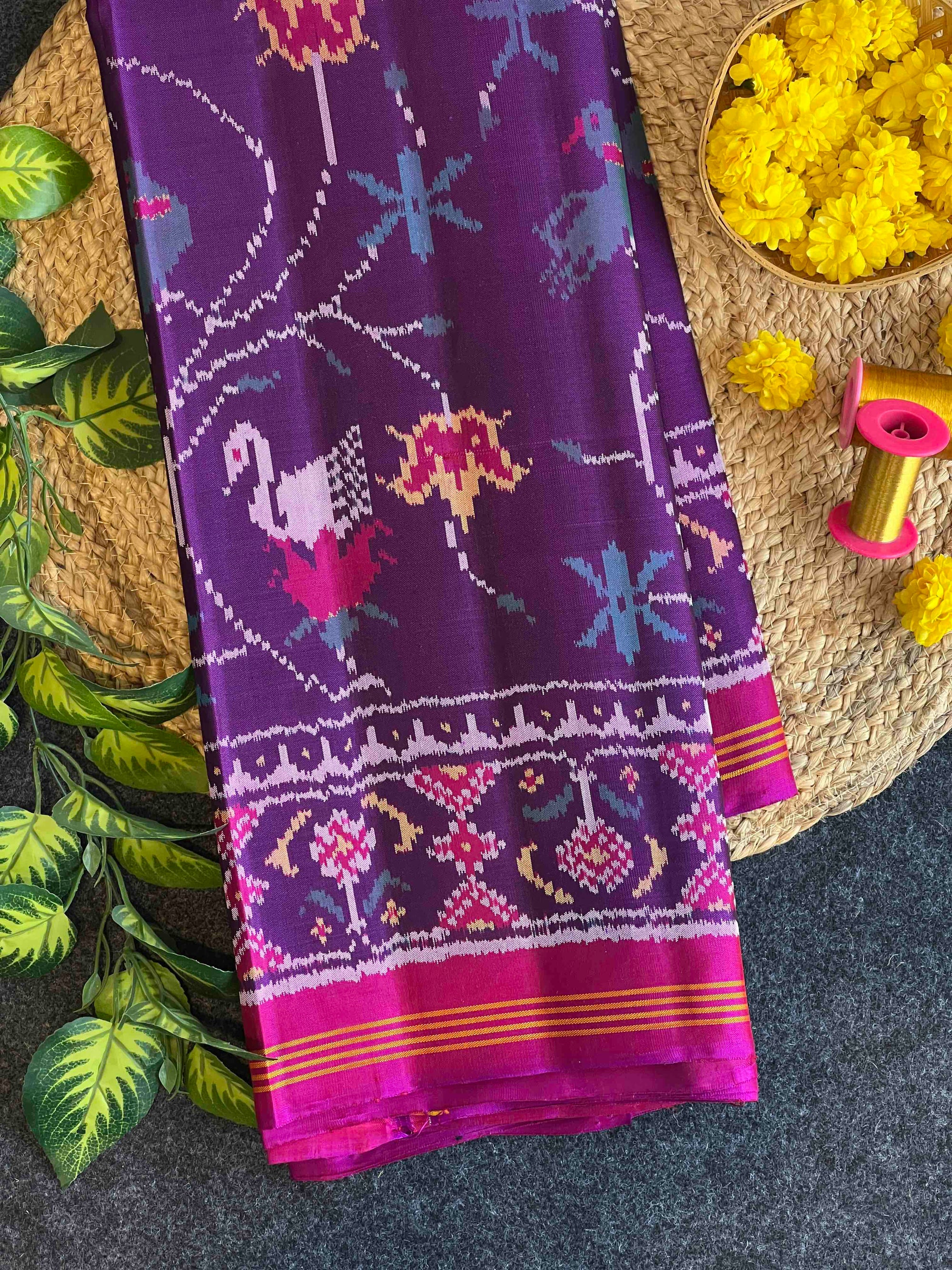 Purple Fancy Design Rajkot Ikat Patola Silk Saree