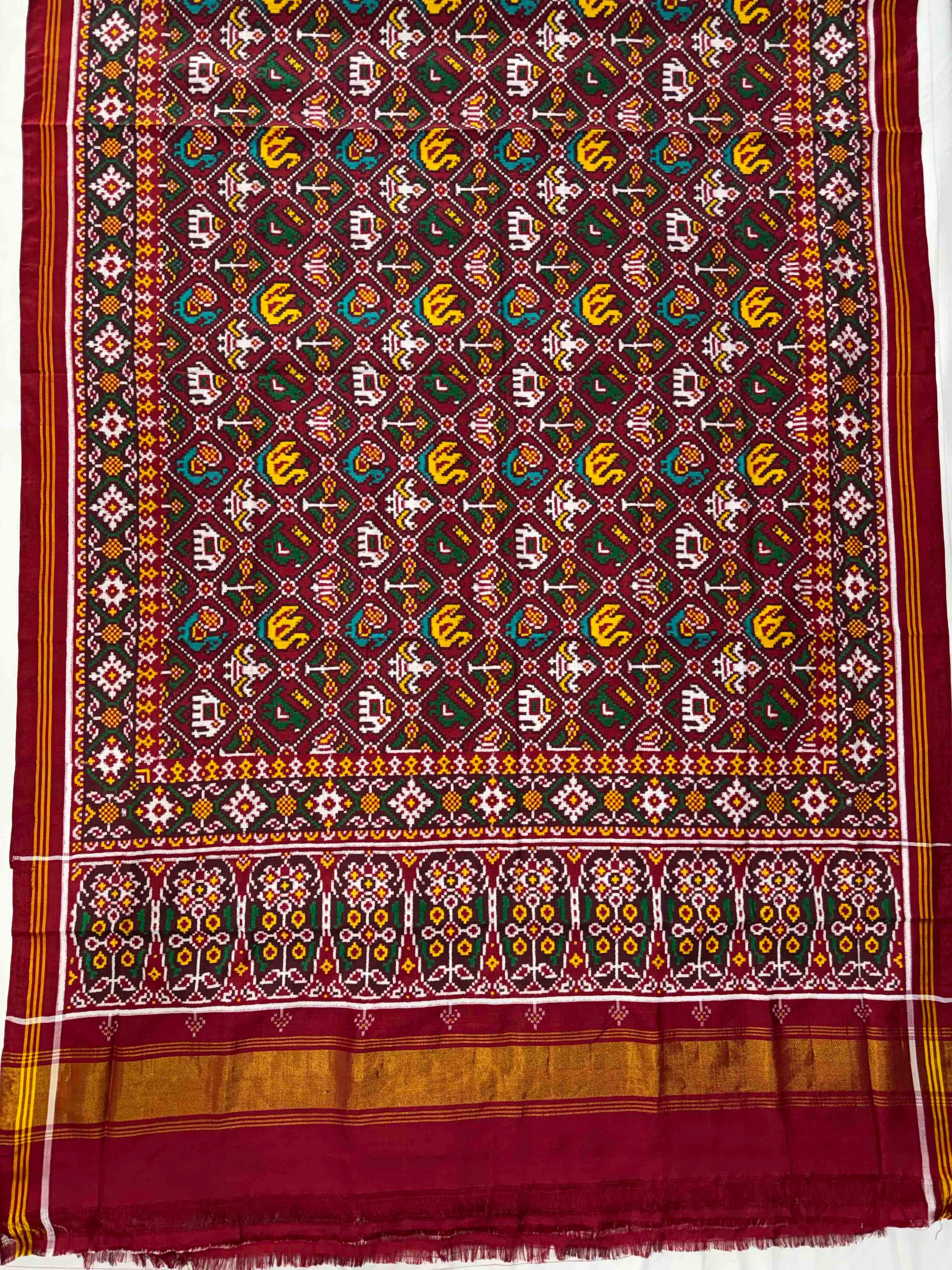 Red Narikunj Design Pure Hand Woven Double Ikat Patola Silk Saree