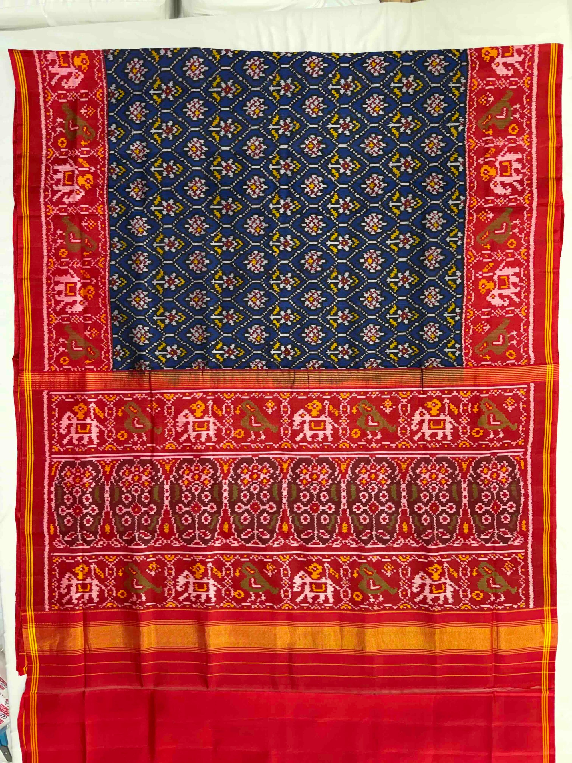 Blue & Red Rajkot Ikat Patola Silk Saree