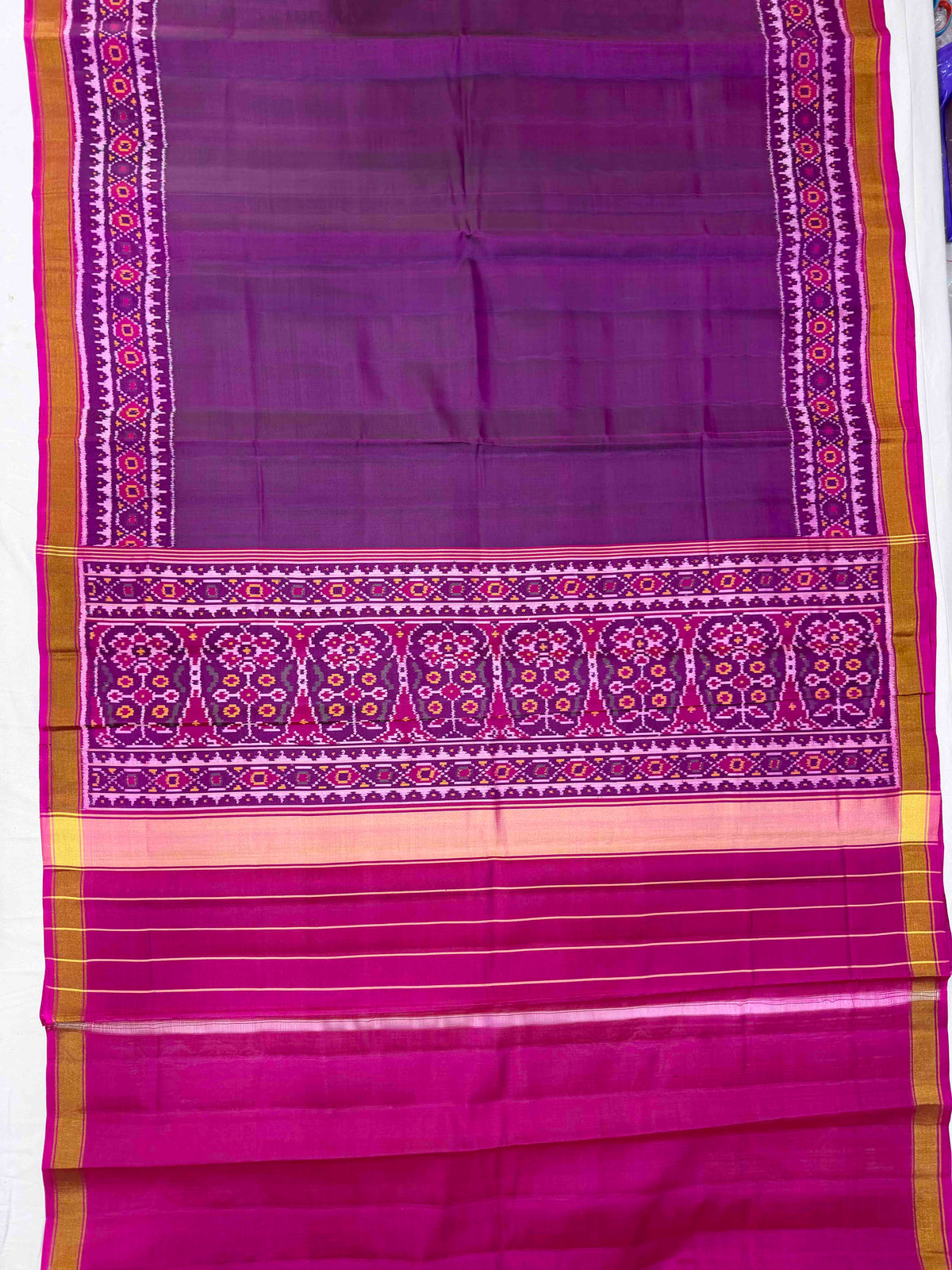 Plain Purple With Pink Hand Woven Rajkot Patola Silk Saree