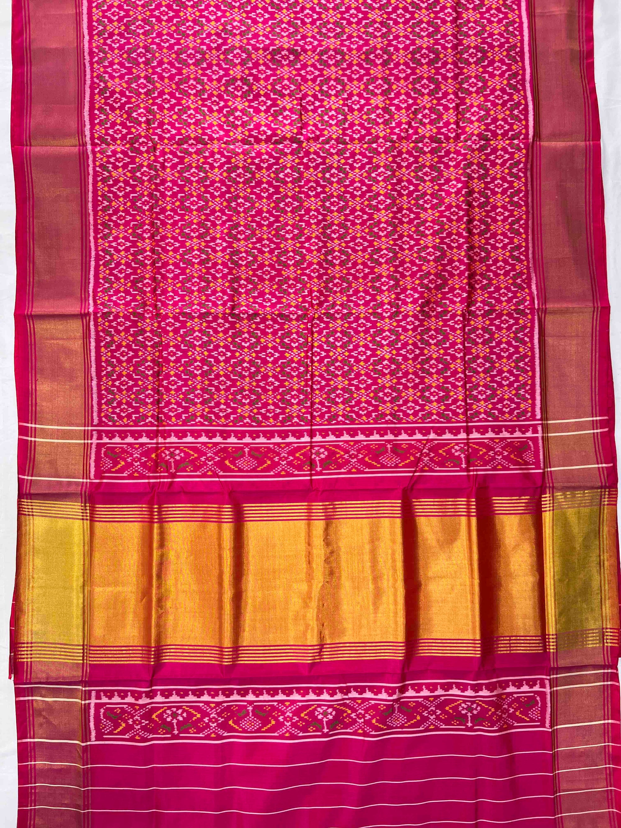 Full Pink Buttonfull Design Hand Woven Rajkot Patola Silk Saree
