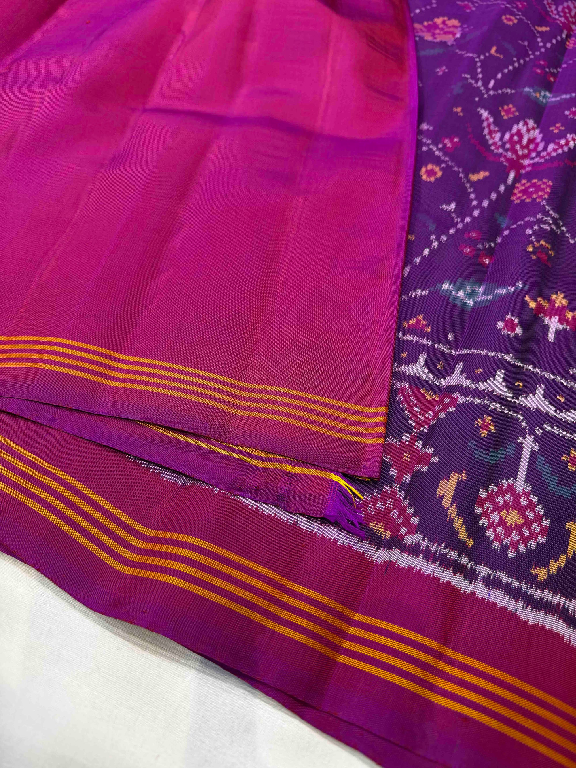 Full Purple Flowers Design Hand Woven Ikat Patola Silk Saree