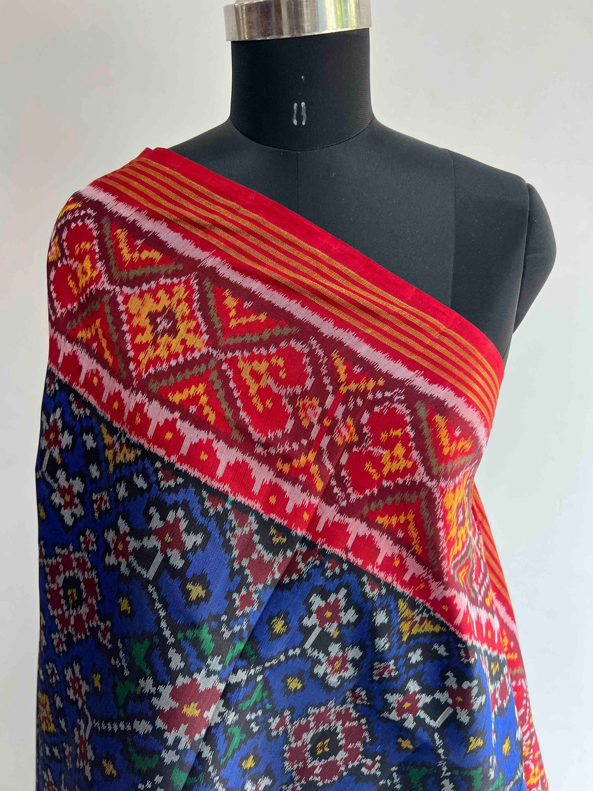 Blue & Red Navratan Design Hand Woven Rajkot ikat Patola Dupatta