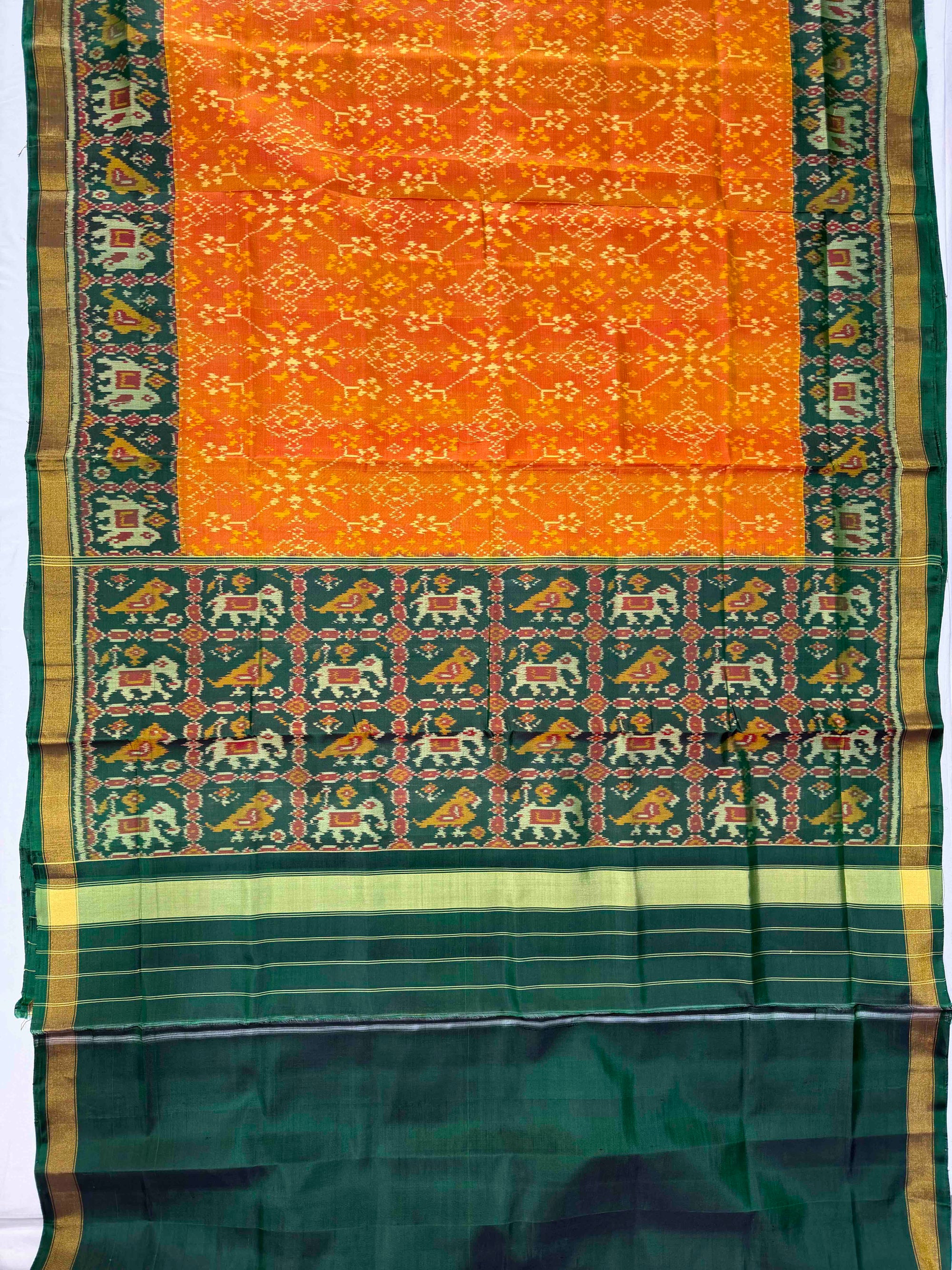Yellow & Green Navratan Hand Woven Rajkot Patola Silk Saree