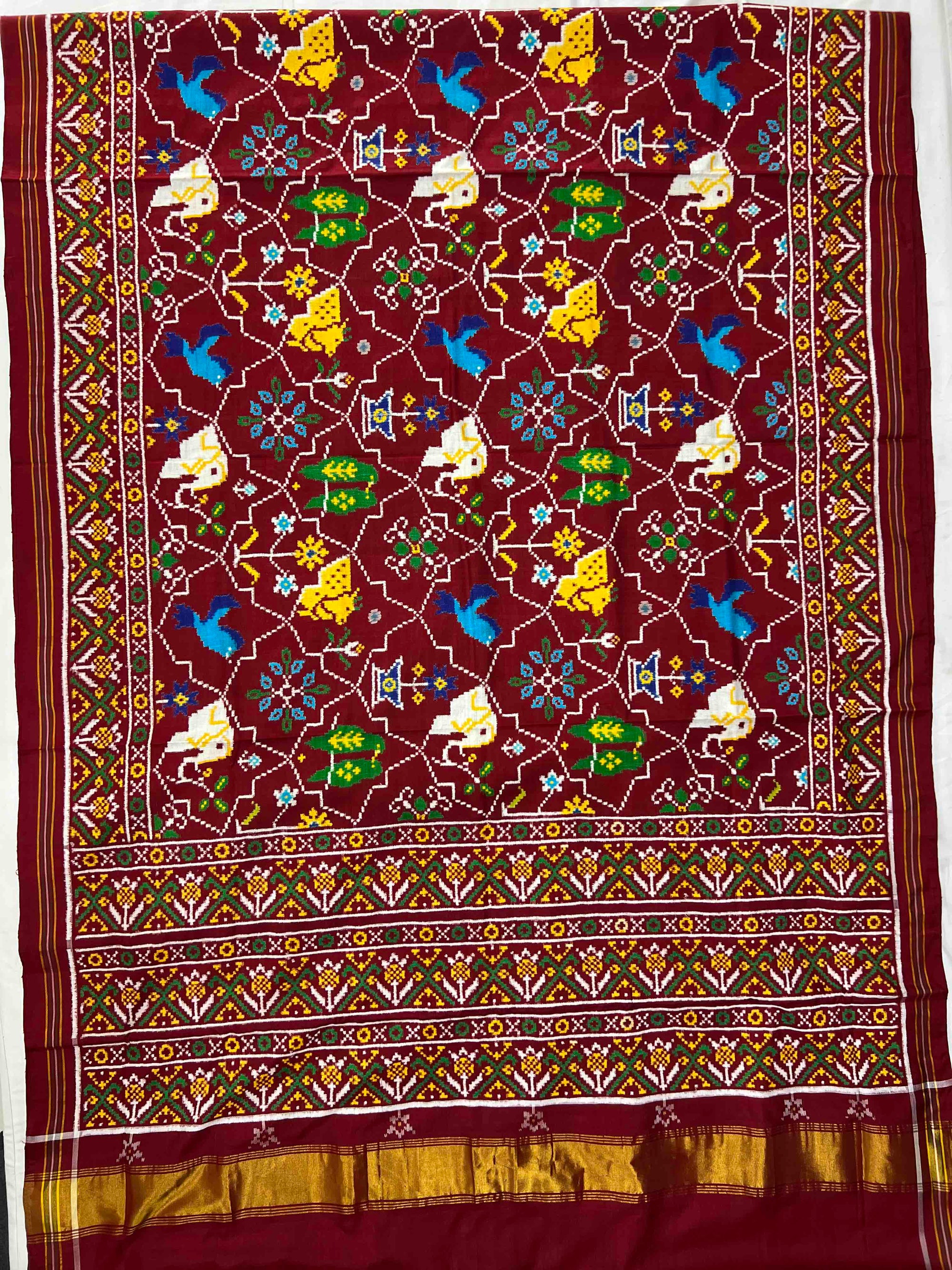 Full Red Big 8 Motift Pure Hand Woven Double Ikat Patola Silk Saree
