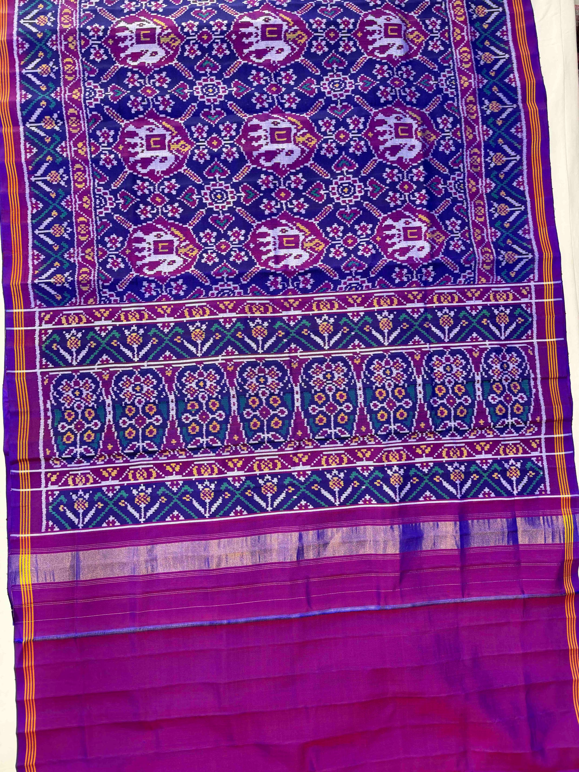 Blue & Purple Hand Woven Rajkot Ikat Patola Silk Saree