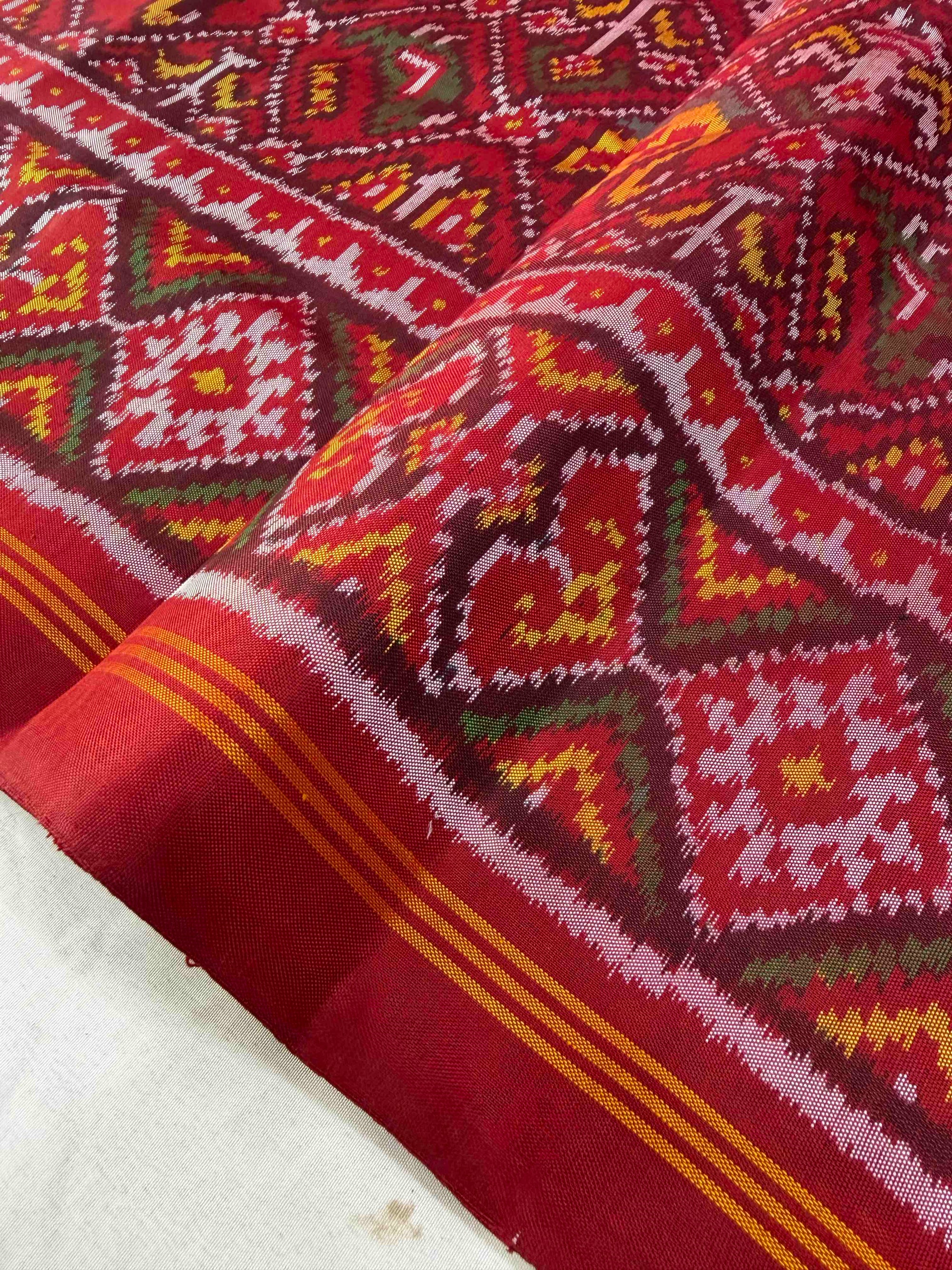 Red Narikunj Design Hand Woven Rajkot Ikat Patola Silk Saree