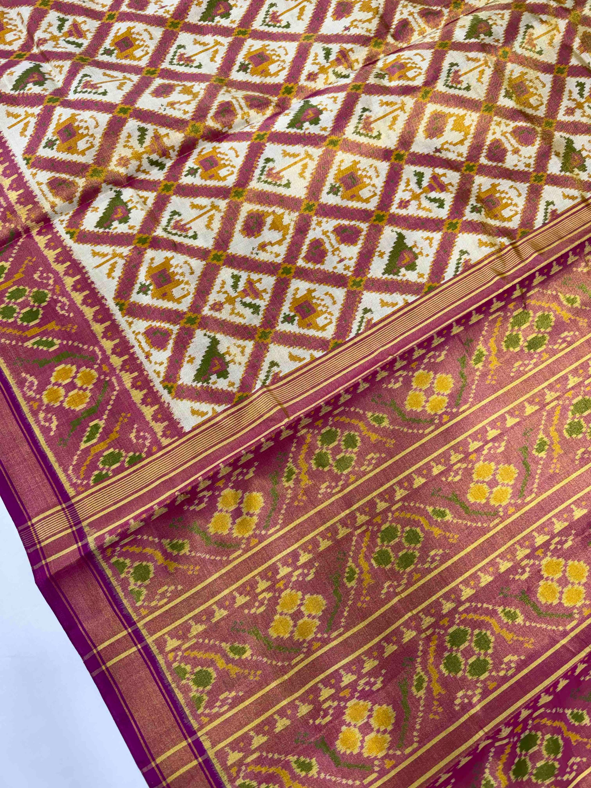 Off White With Pink Tissue Double Zari Patola Saree