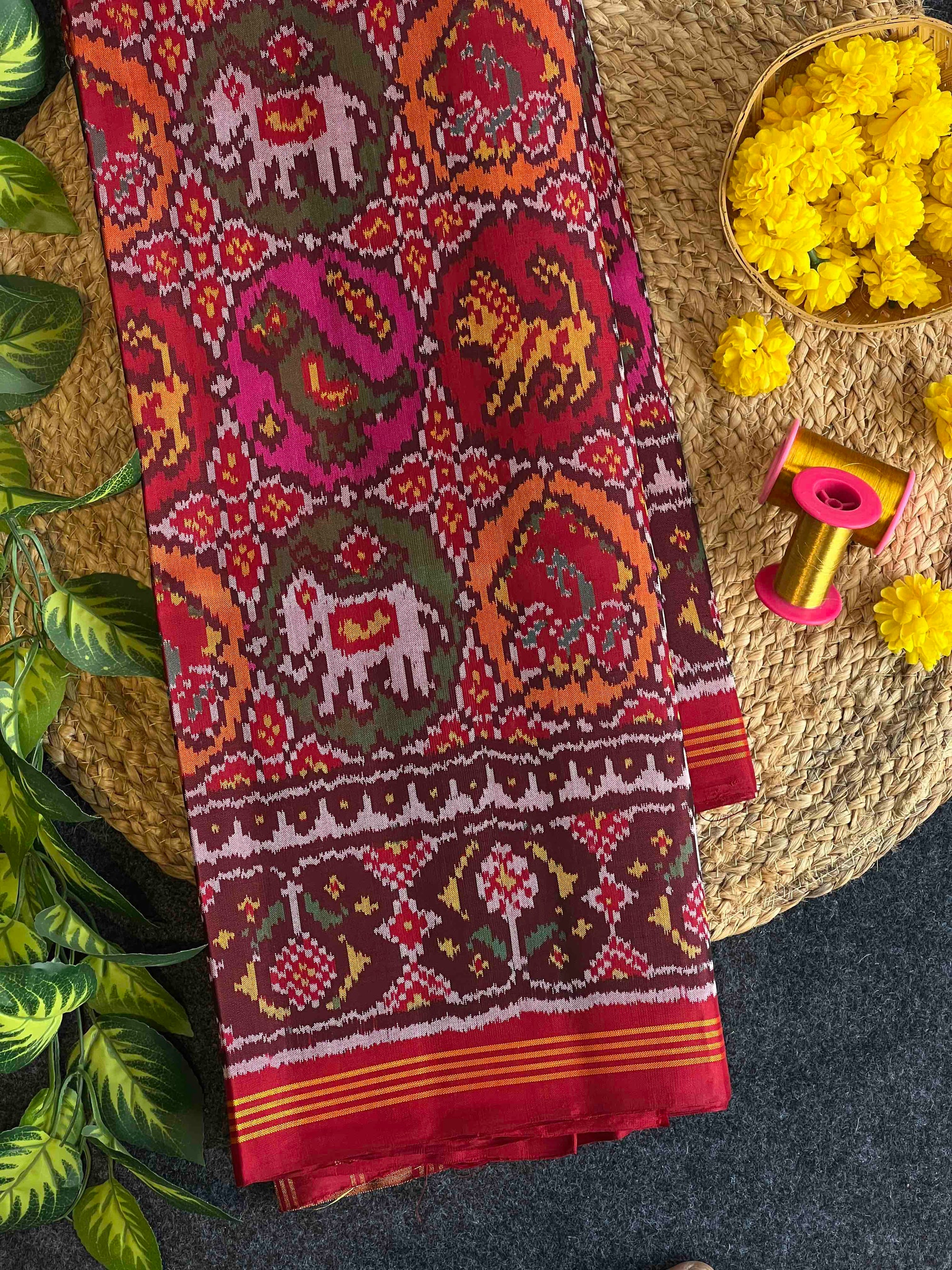 Multi Color Small Motif Ikat Patola Silk Saree