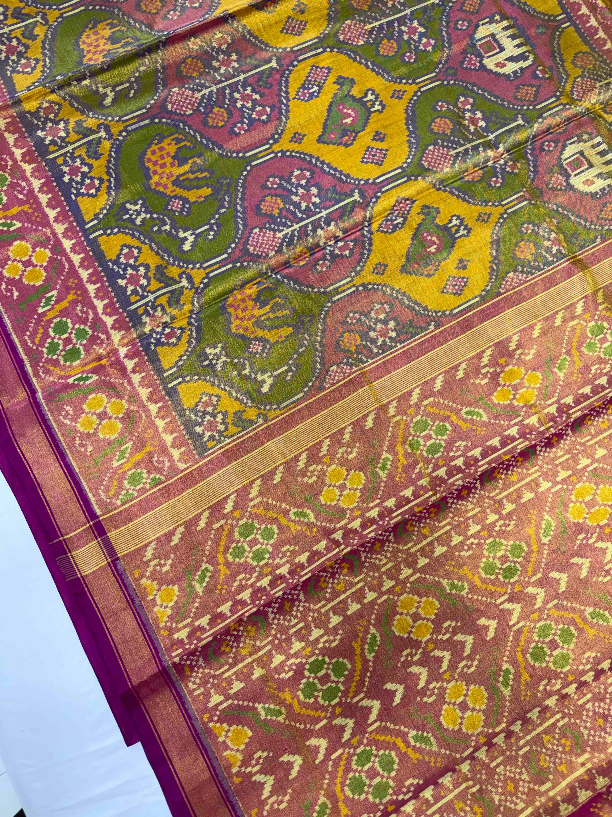 Multi Figure With Pink Border Pallu Tissue Double Zari Patola Saree