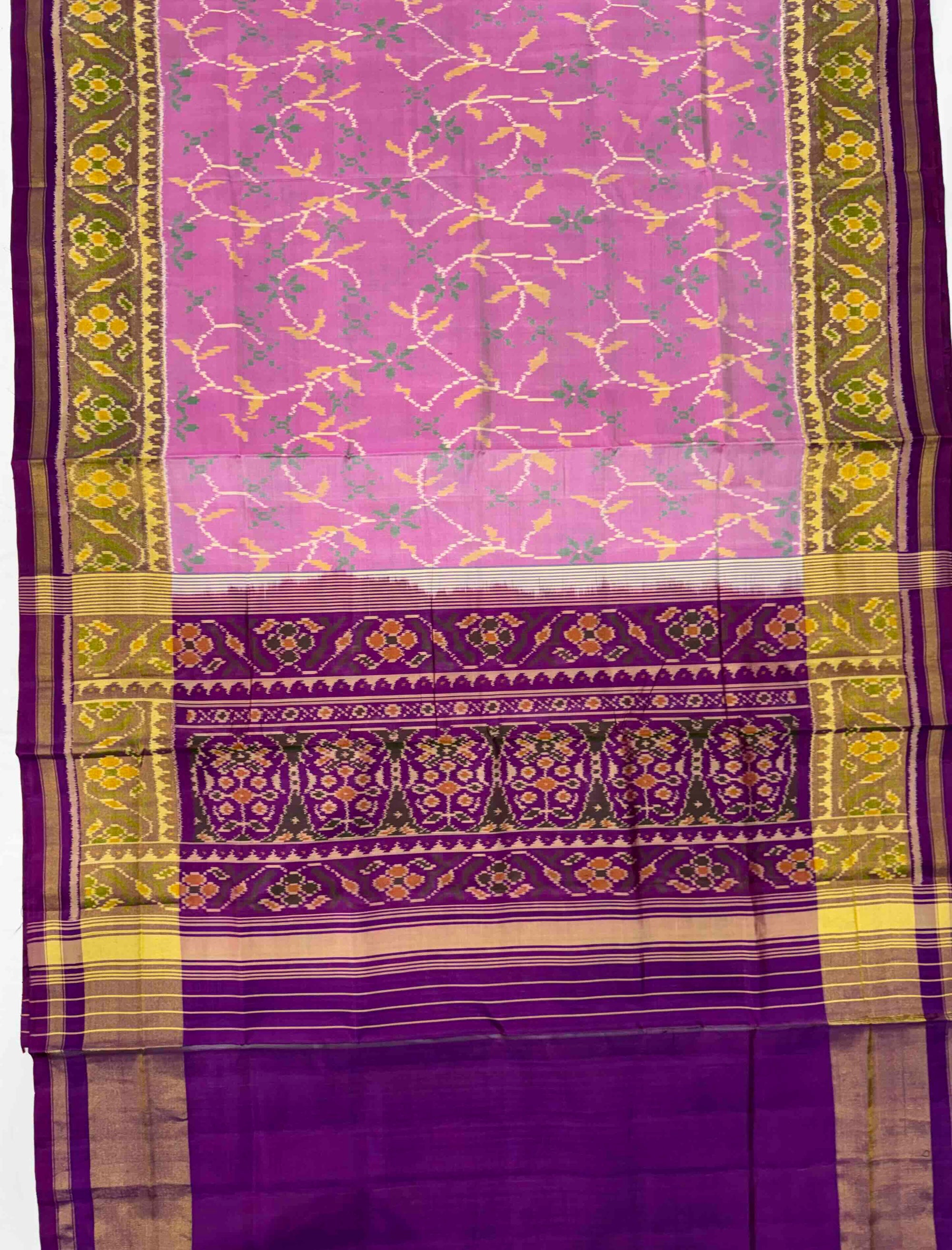 Baby Pink With Magenta Hand Woven Rajkot Patola Silk Saree