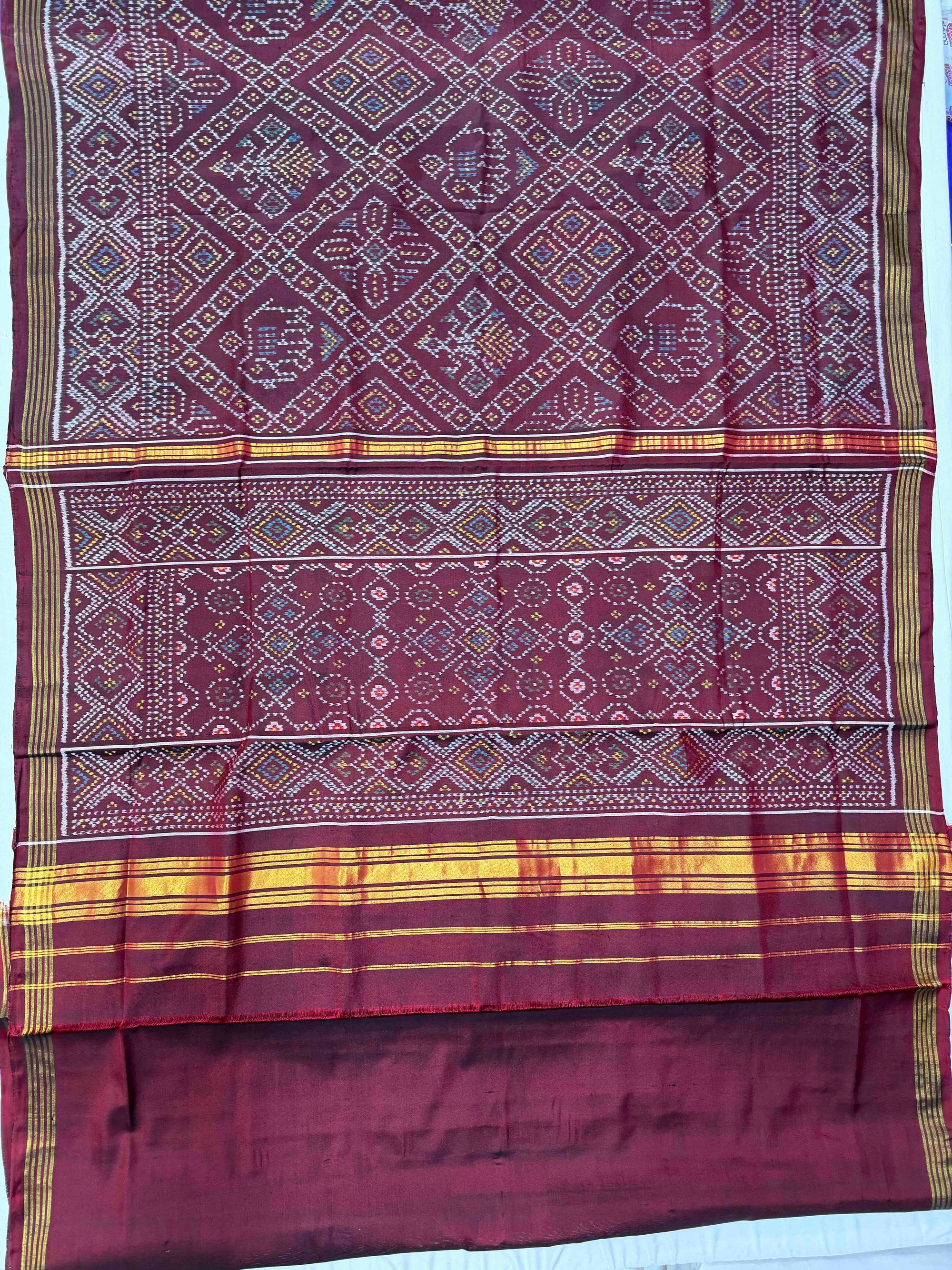 Maroon Bandhej Design Hand Woven Rajkot Ikat Patola Silk Saree