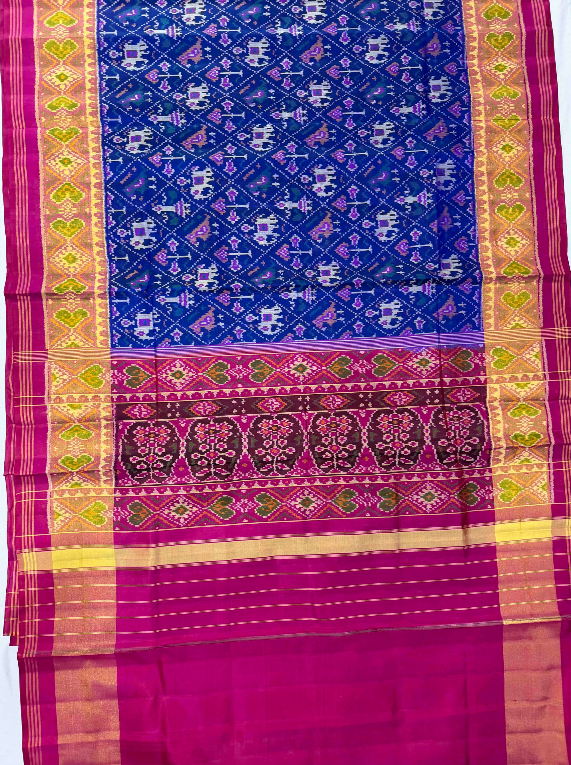 Blue And Pink Narikunj Hand Woven Rajkot Patola Silk Saree