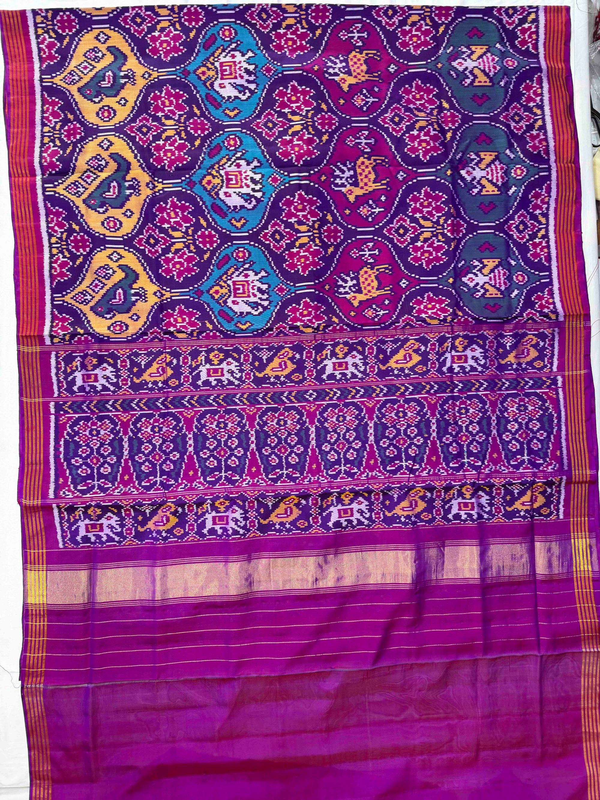 Purple Multi Big Motifs Hand Woven Rajkot Ikat Patola Silk Saree