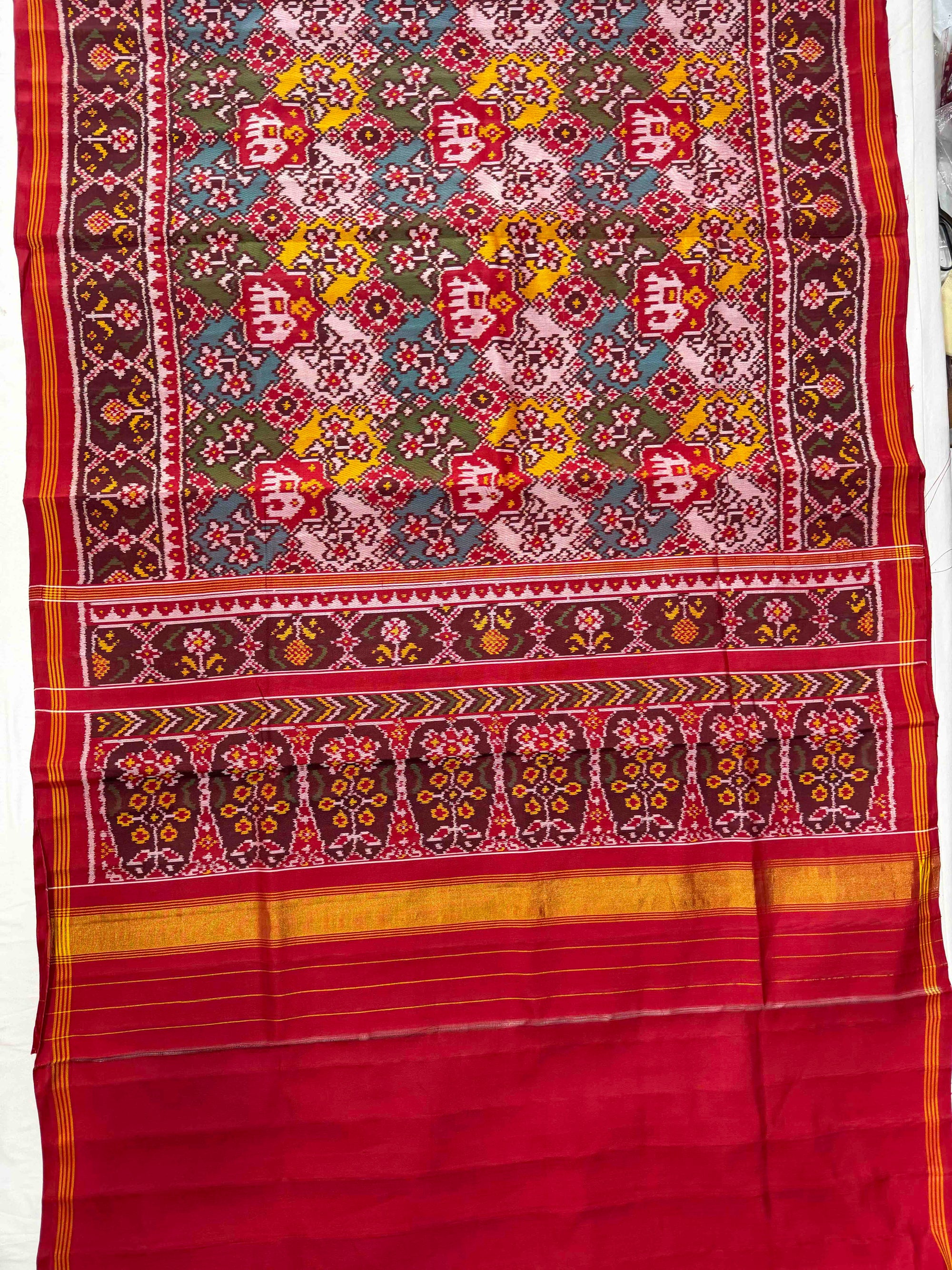 Multi With Red Hand Woven Rajkot Ikat Patola Silk Saree