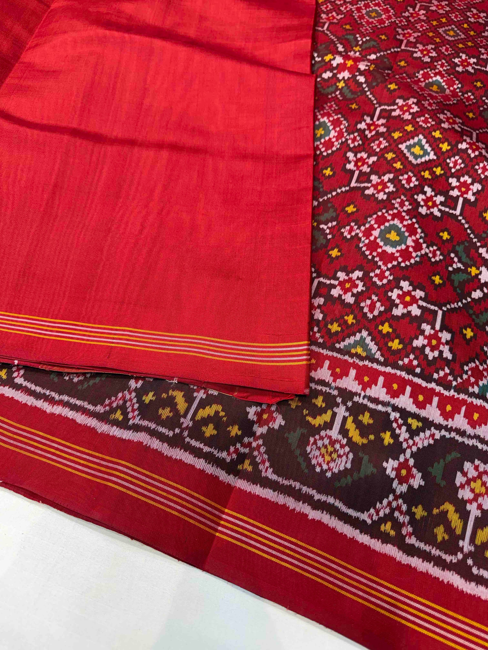 Full Red Navratan Design Hand Woven Ikat Patola Silk Saree