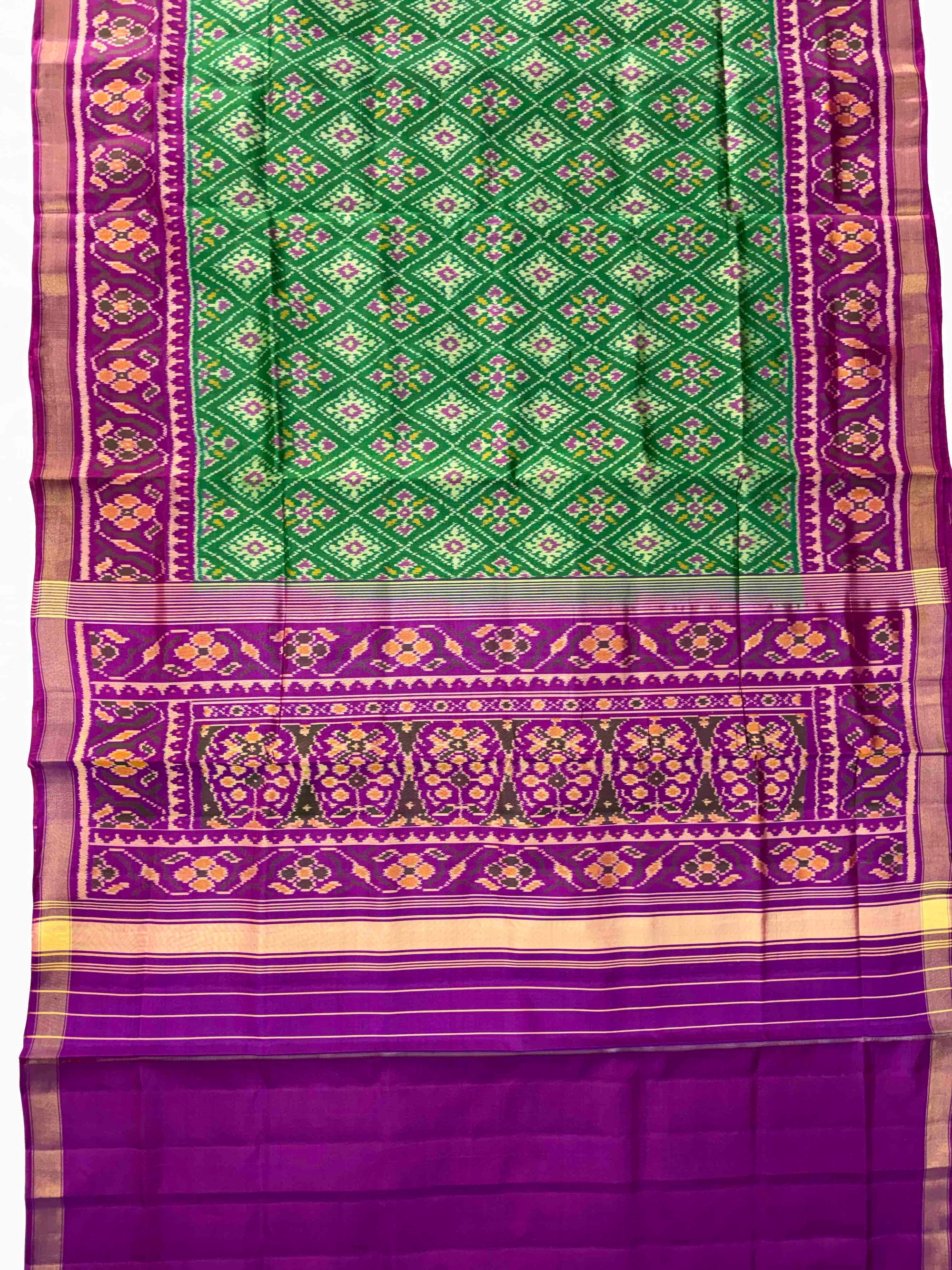 Green & Purple Paanchanda Hand Woven Rajkot Patola Silk Saree