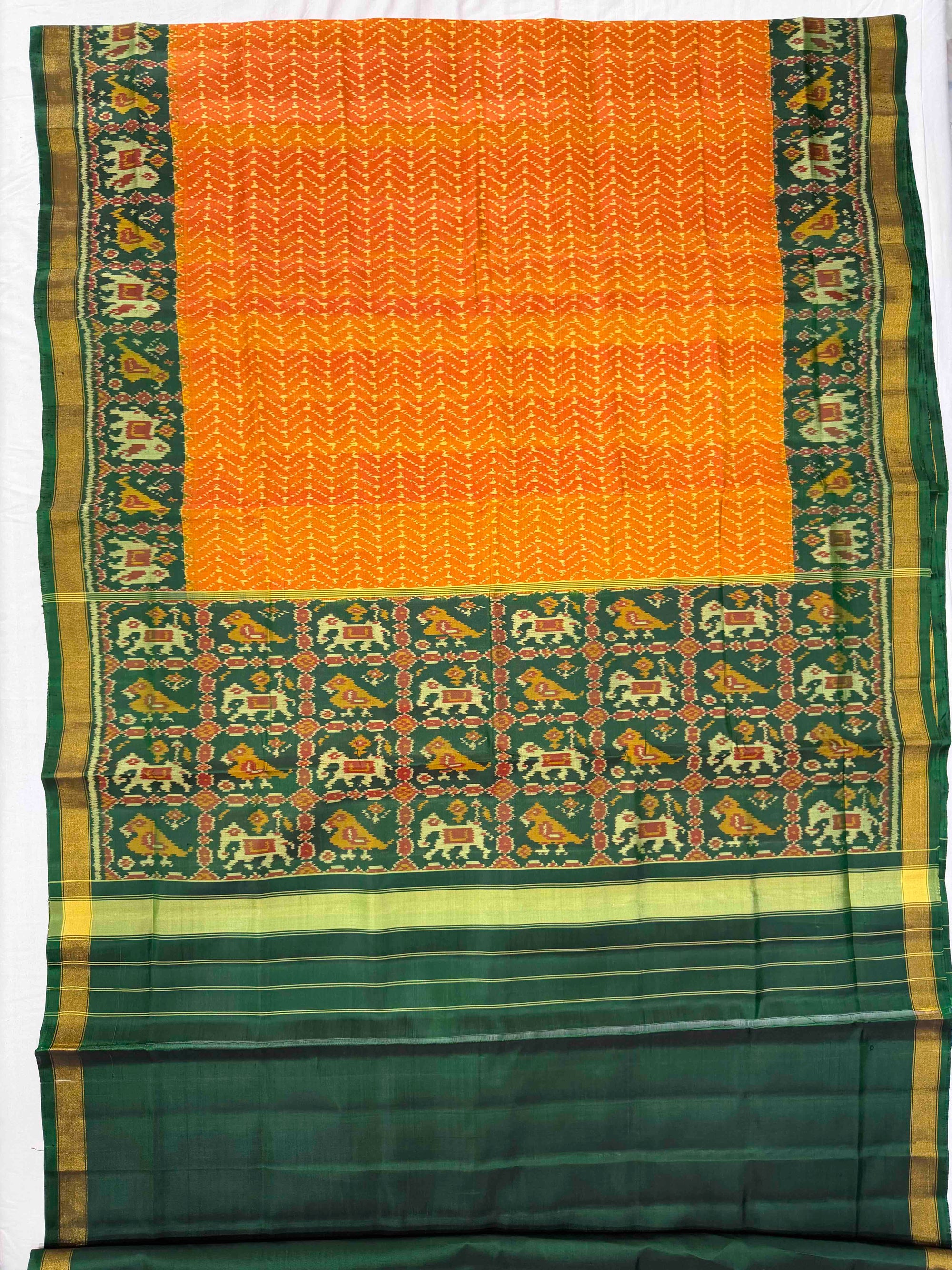 Yellow & Green Hand Woven Rajkot Patola Silk Saree