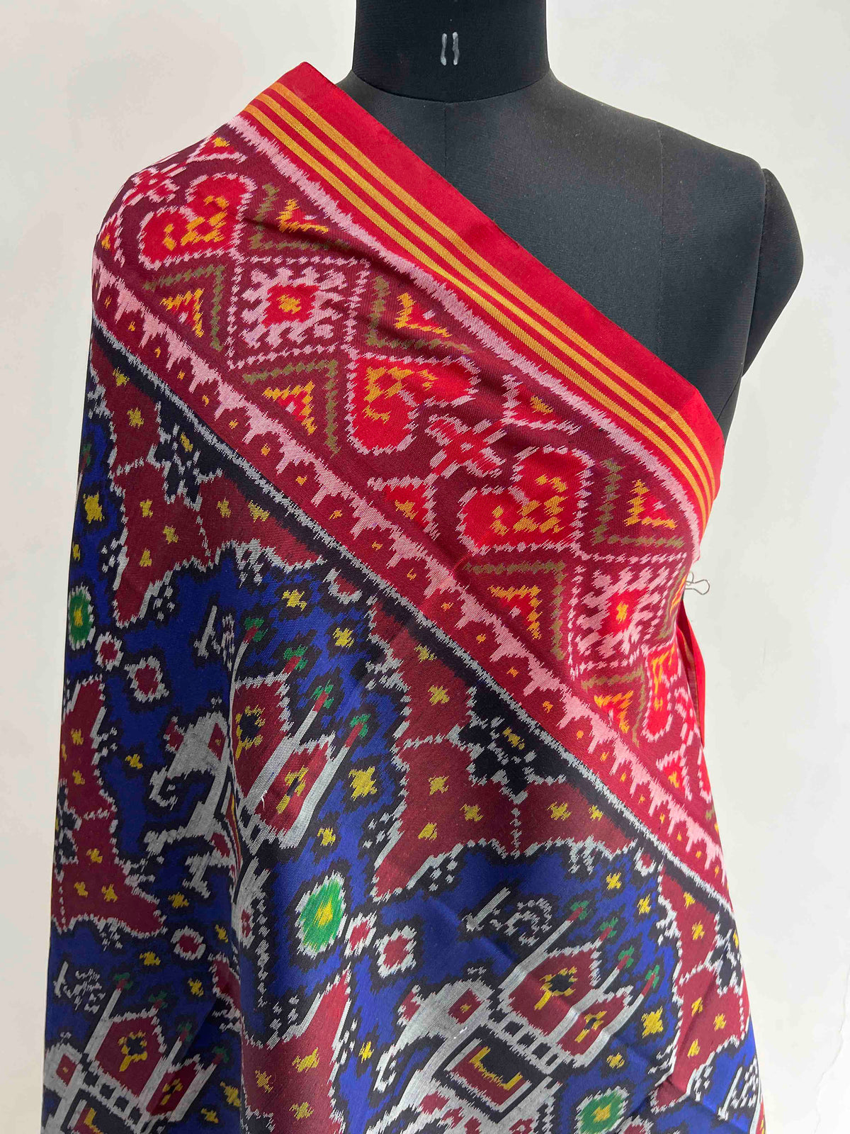 Blue With Red Chabdi Elephent Design Hand Woven Rajkot ikat Patola Dupatta