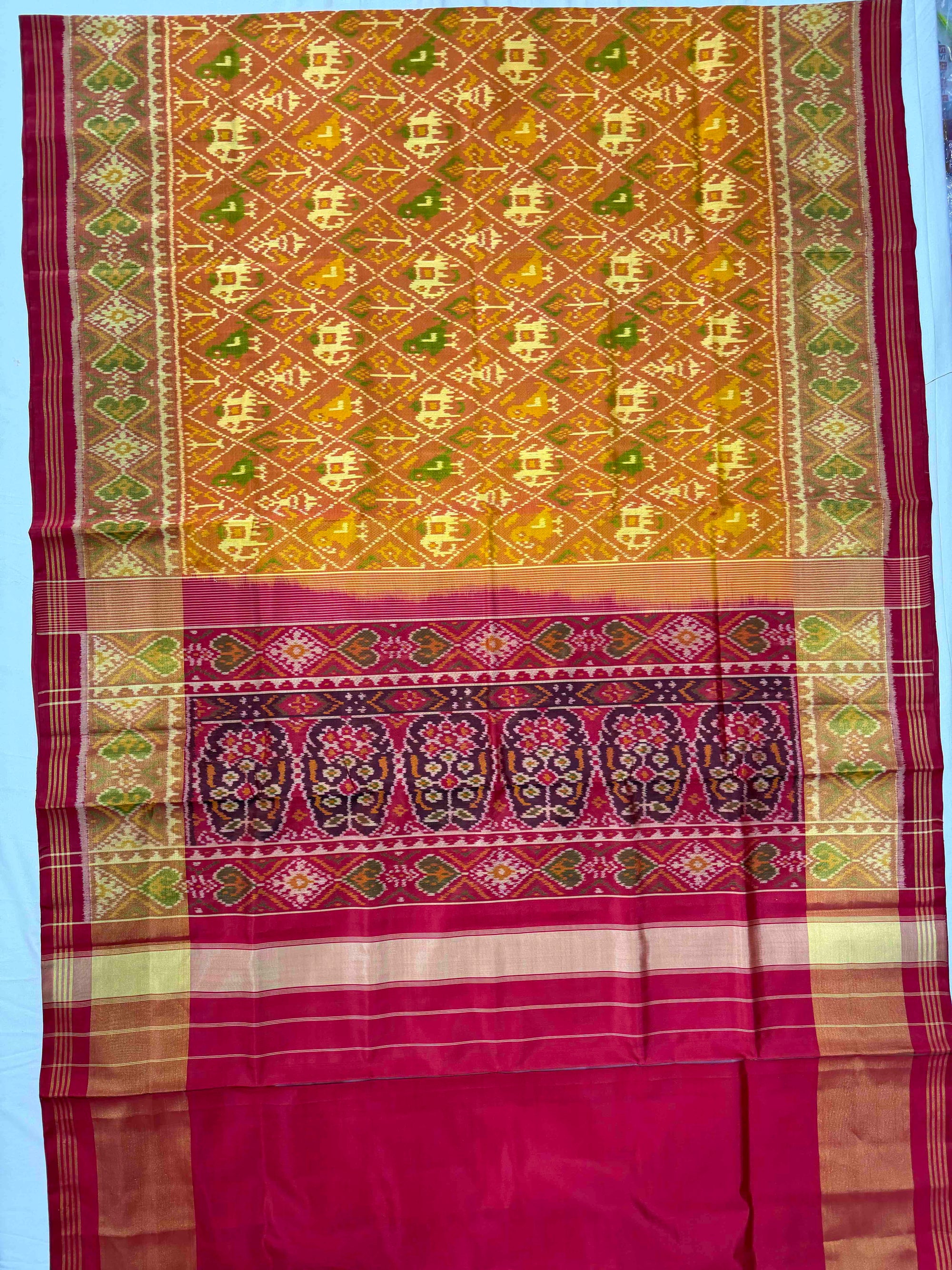 Yellow & Red Narikunj Design Hand Woven Rajkot Patola Silk Saree