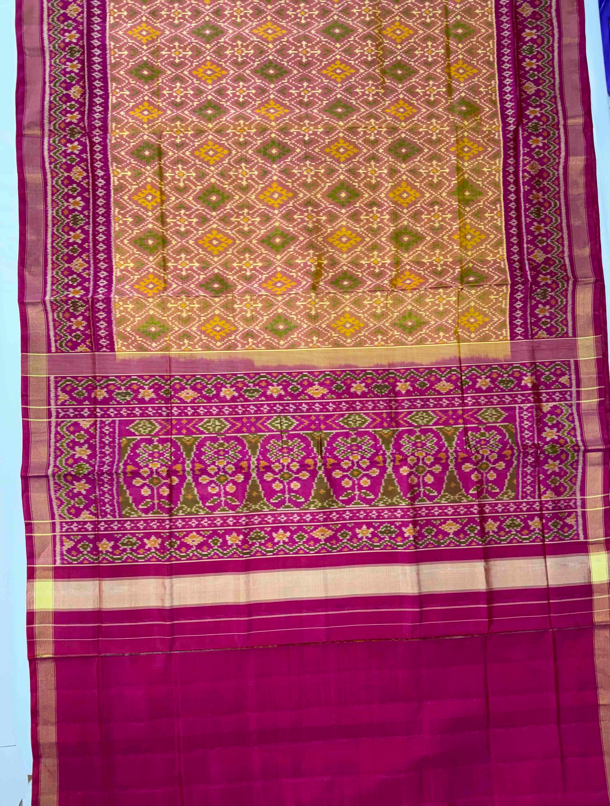 Yellow With Pink Hand Woven Rajkot Patola Silk Saree