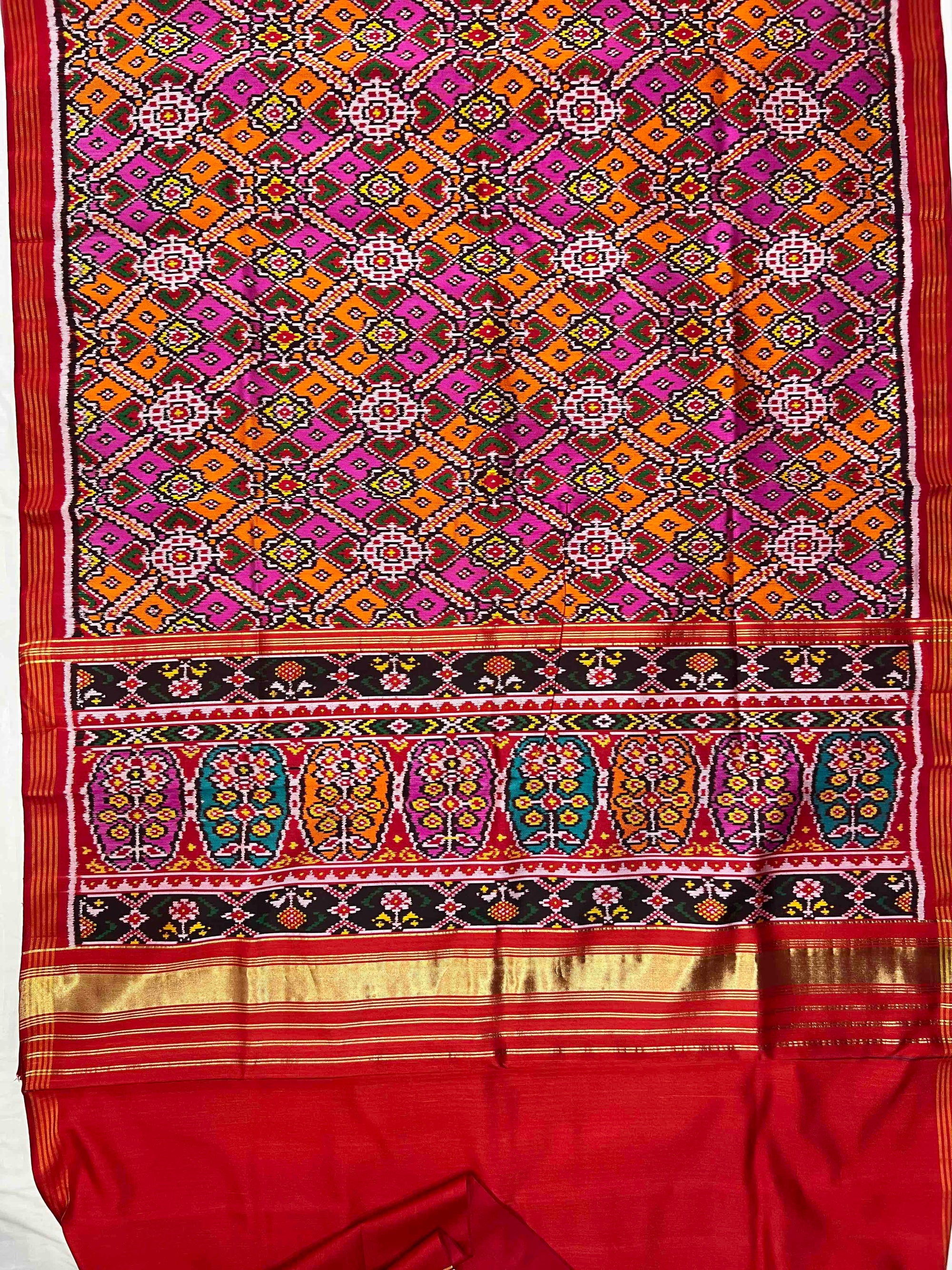 Twill Ikat Multi Color Manekchok Hand Woven Patola Silk Saree