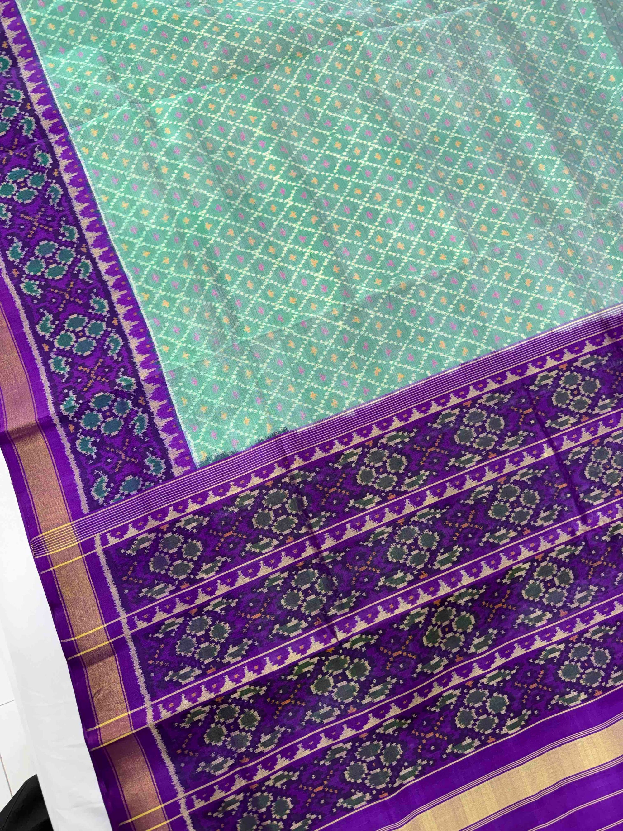 Pista Green With Purple Hand Woven Rajkot Patola Silk Saree