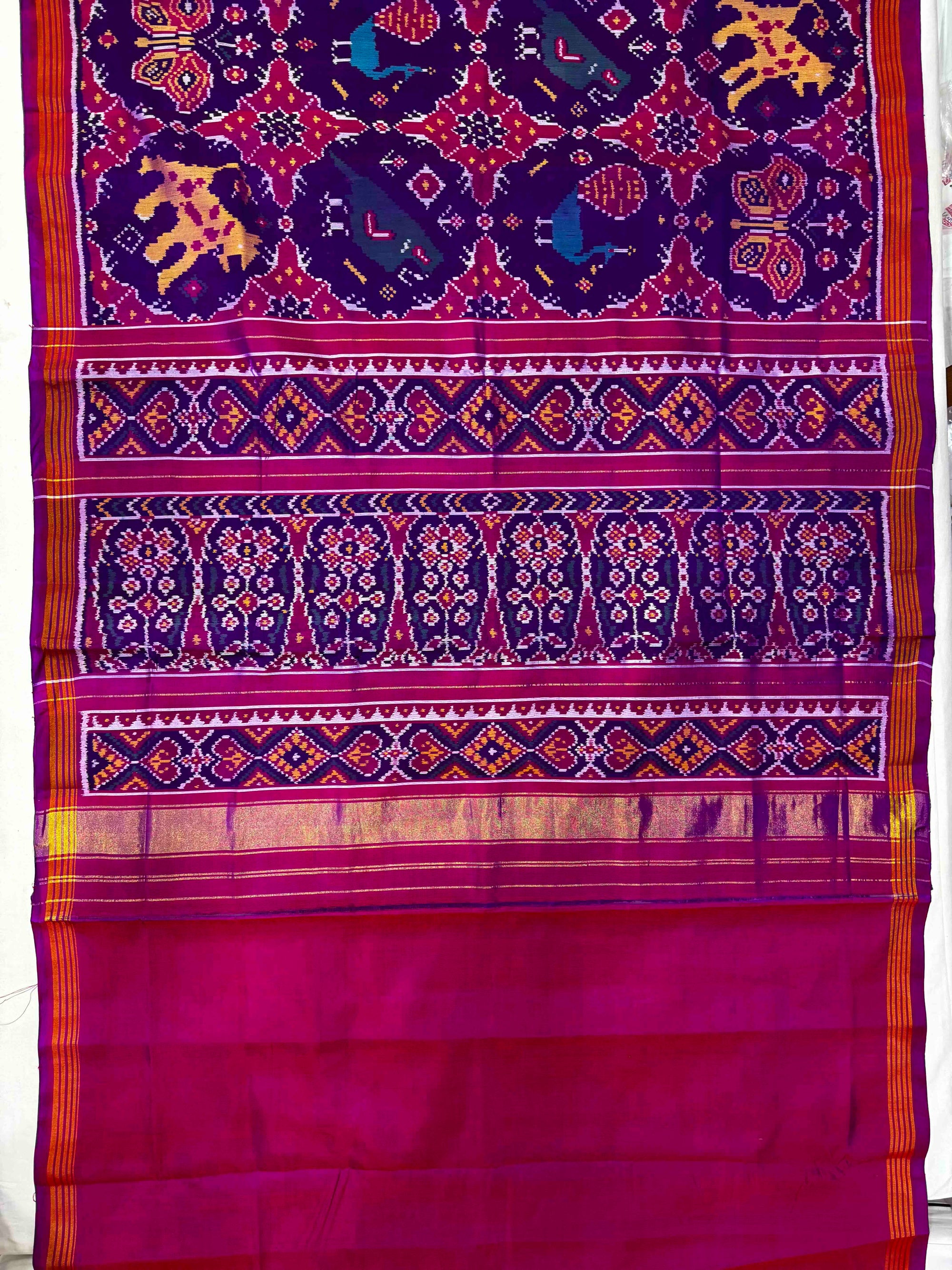 Purple With Pink  Hand Woven Rajkot Ikat Patola Silk Saree
