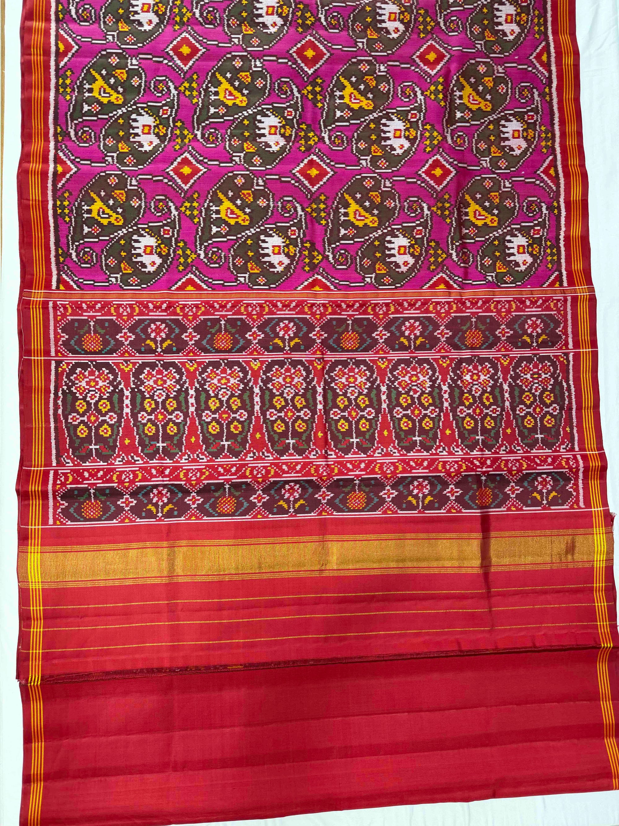 Pink And Red New Fancy Design Hand Woven Rajkot Ikat Patola Silk Saree