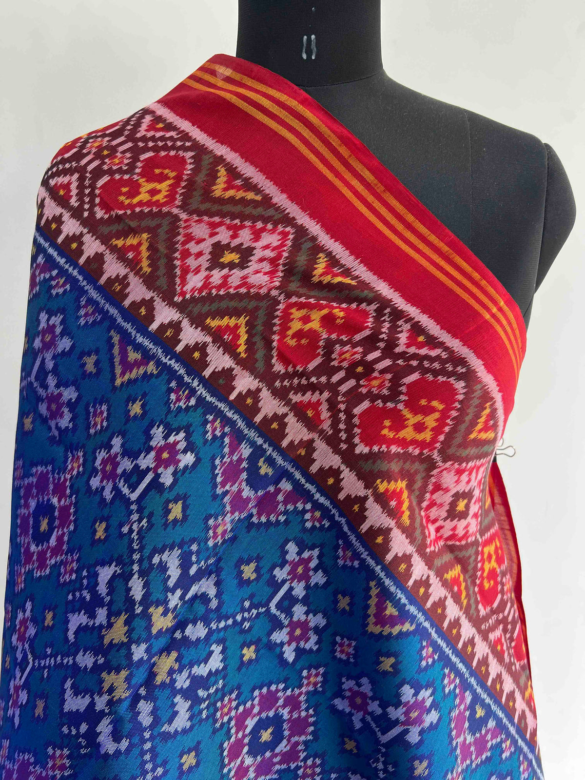Sea Green With Red Navratan Design Hand Woven Rajkot ikat Patola Dupatta