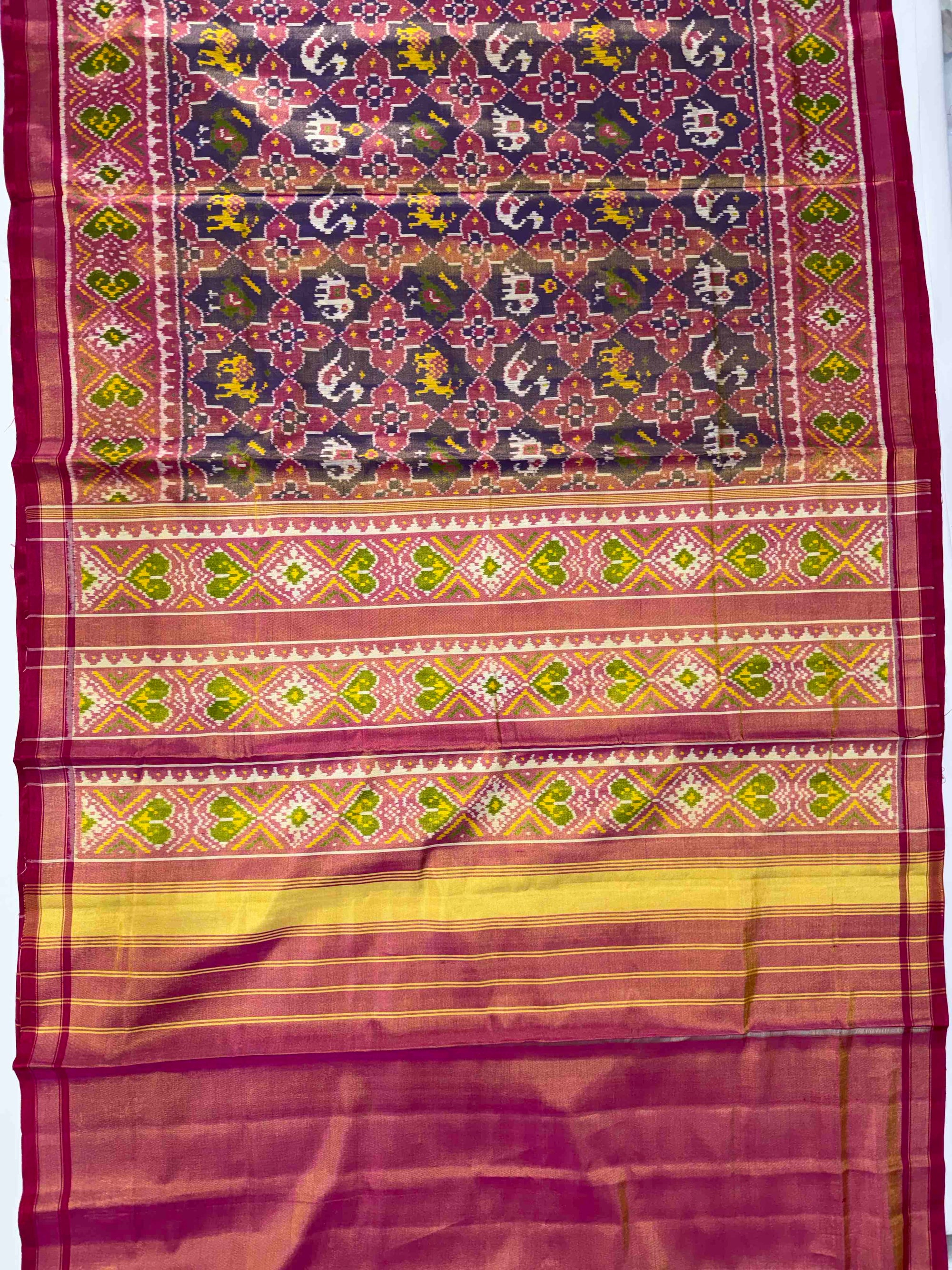 Purple & Pink Full Tissue Hand Woven Rajkot Patola Silk Saree