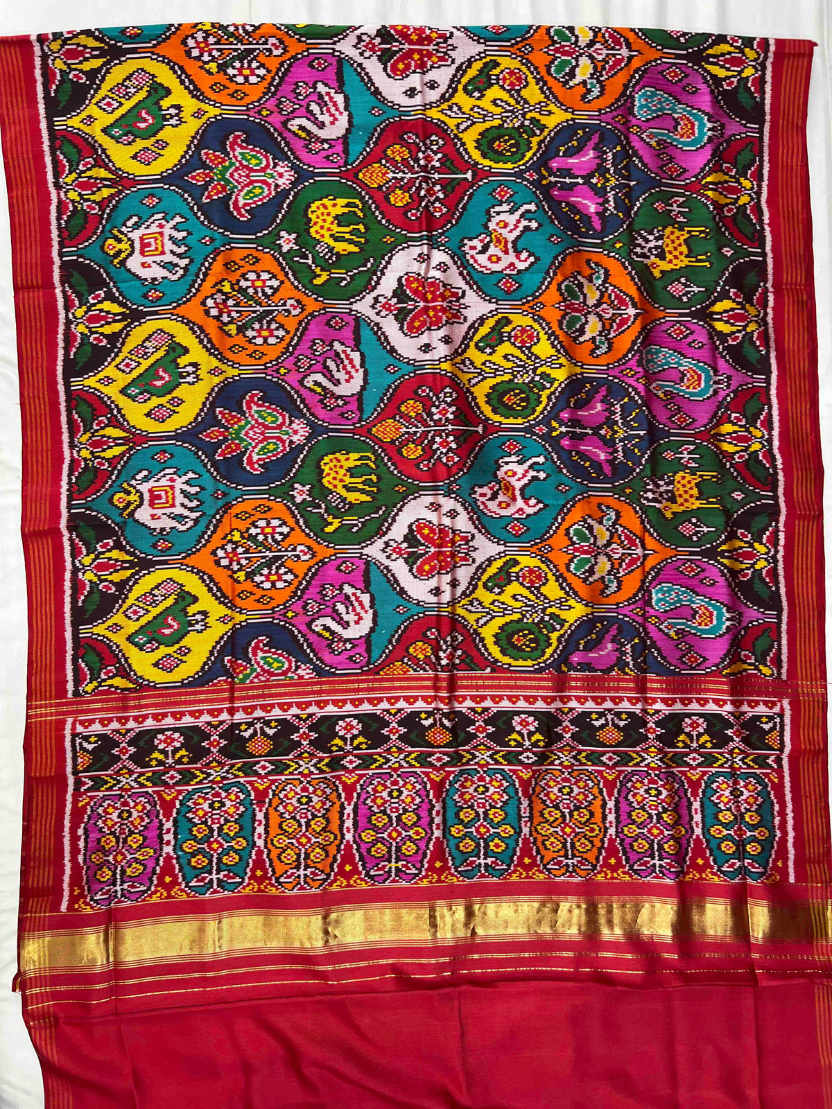 Twill Ikat Multi Color Figure Hand Woven Patola Silk Saree