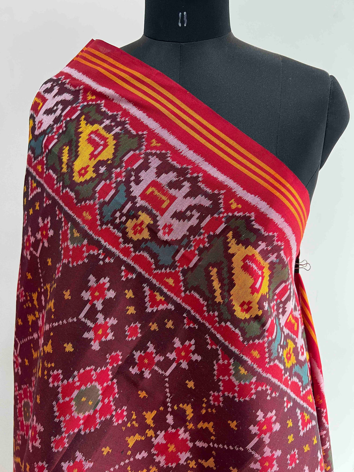 Coffe With Narikunj Border Navratan Design Hand Woven Rajkot ikat Patola Dupatta